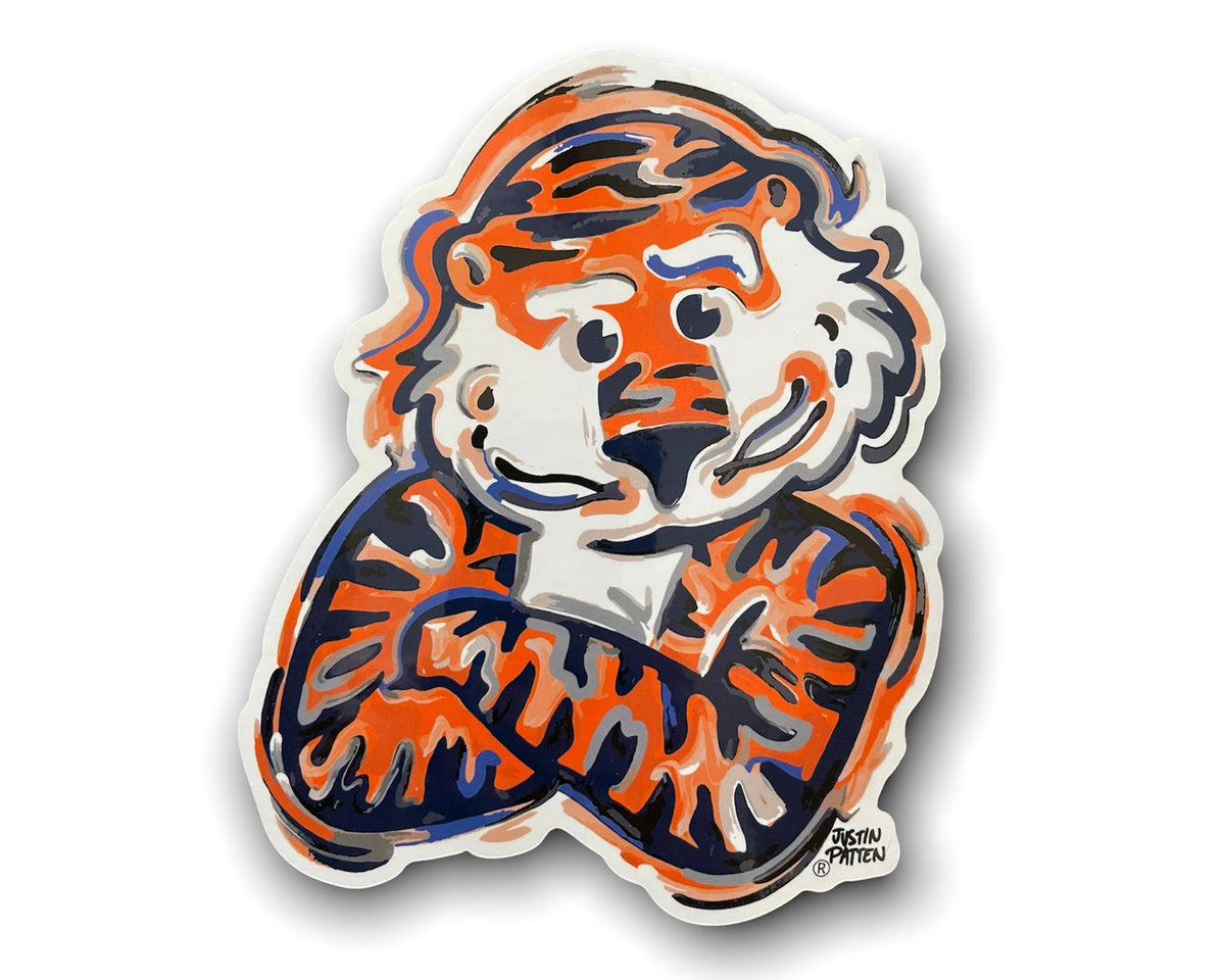 Aubie vinyl sticker with orange and navy stylized mascot character illustration