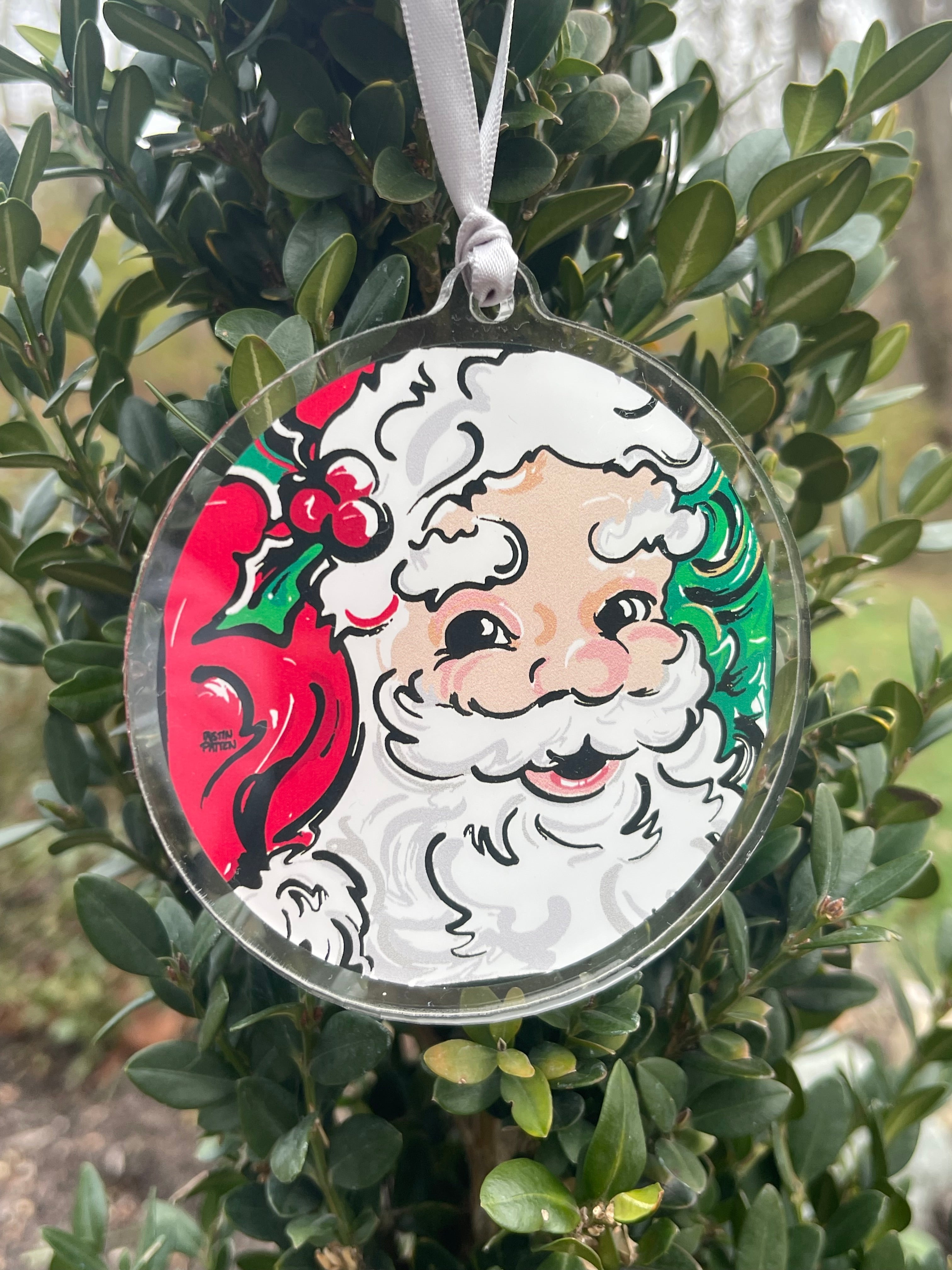 Santa Round Acrylic Ornament by Justin Patten