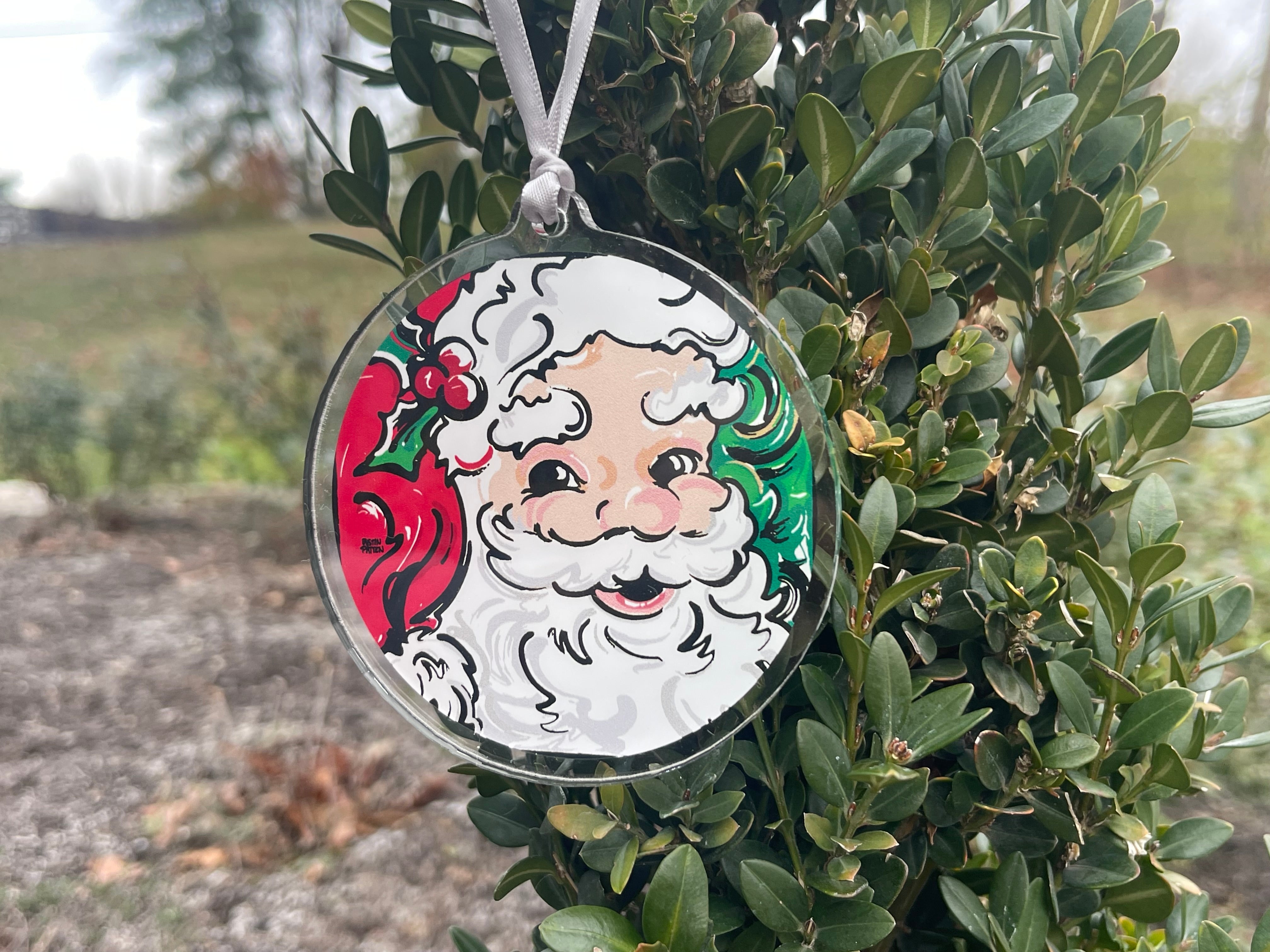 Santa Round Acrylic Ornament by Justin Patten