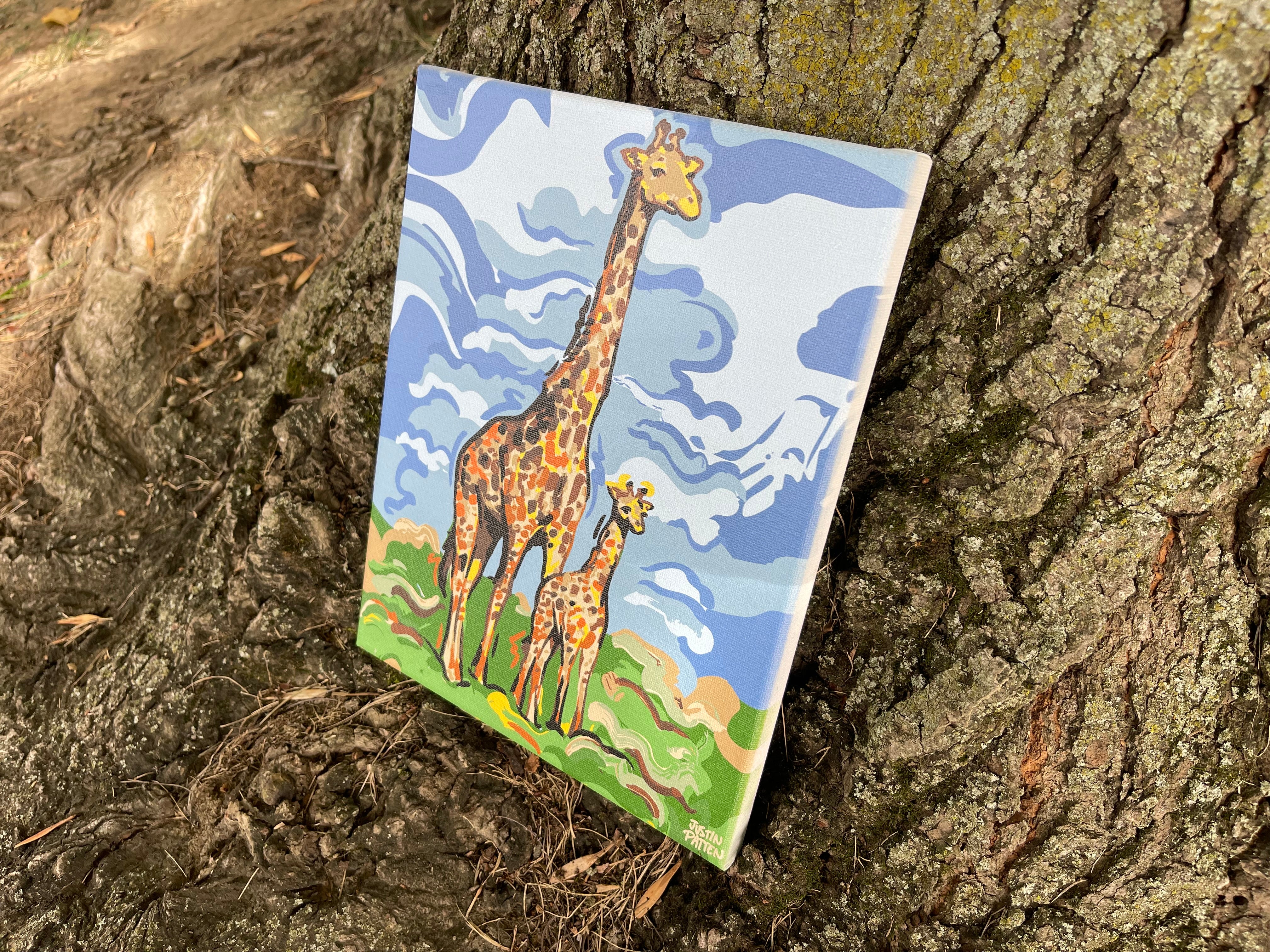 Giraffe Momma and Baby 8"x10" Wrapped Canvas Print by Justin Patten