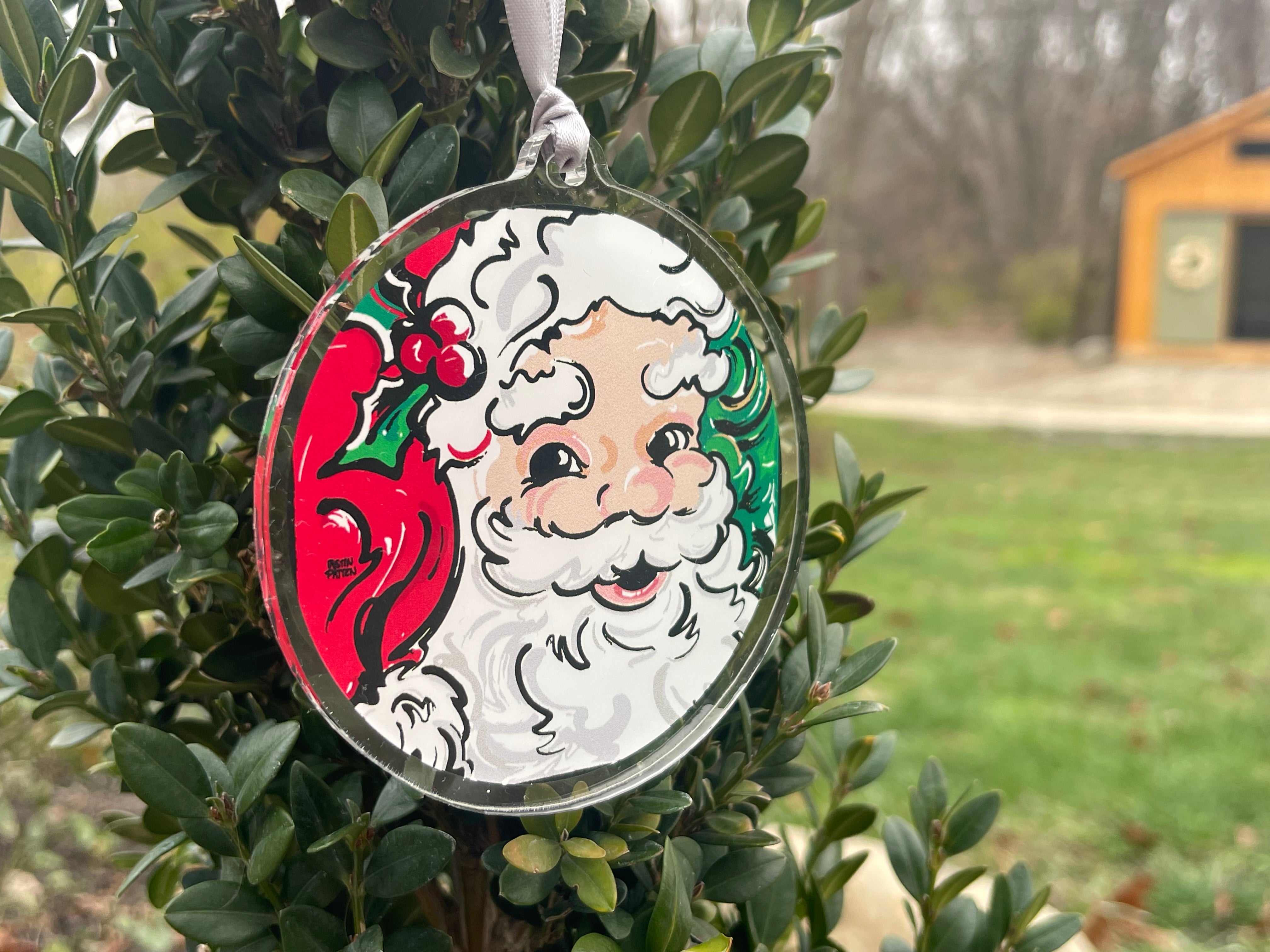 Santa Round Acrylic Ornament by Justin Patten