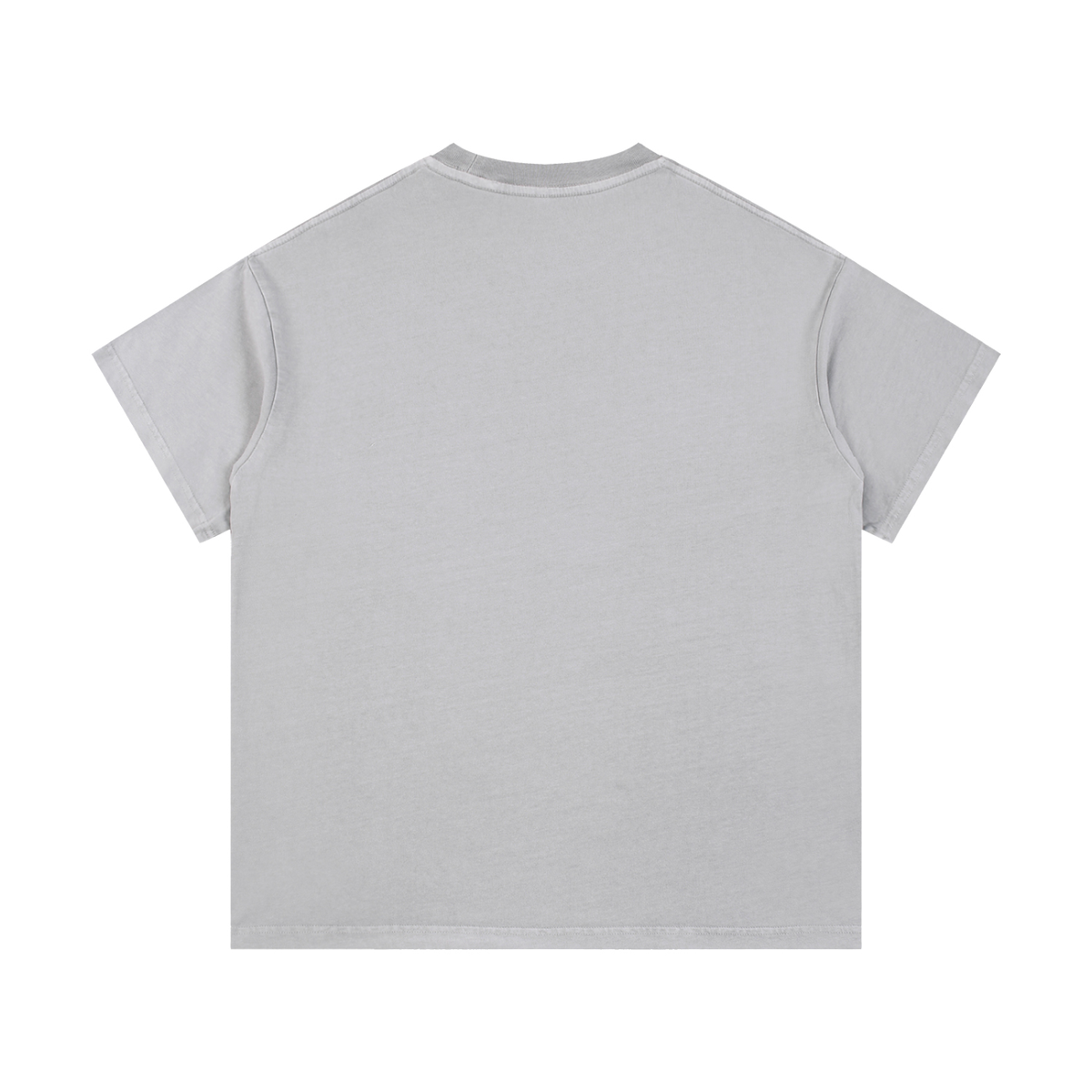 Vintage wash cotton T-shirt, light gray, plain back view with crew neckline.