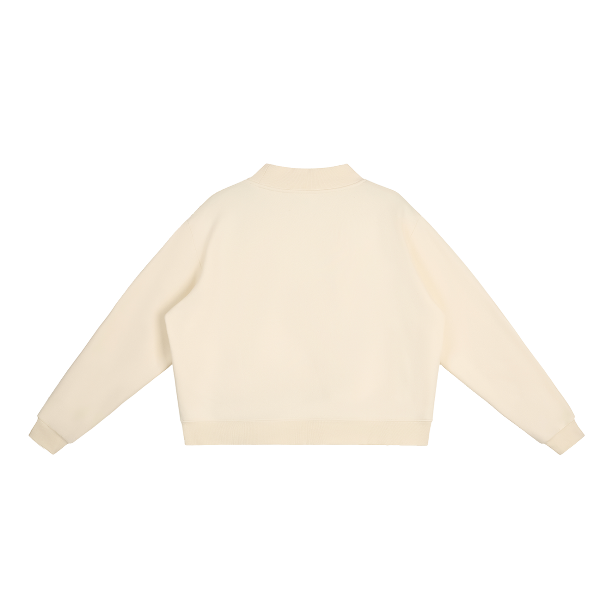 Women's fleece mock-neck crew sweatshirt in cream, back view