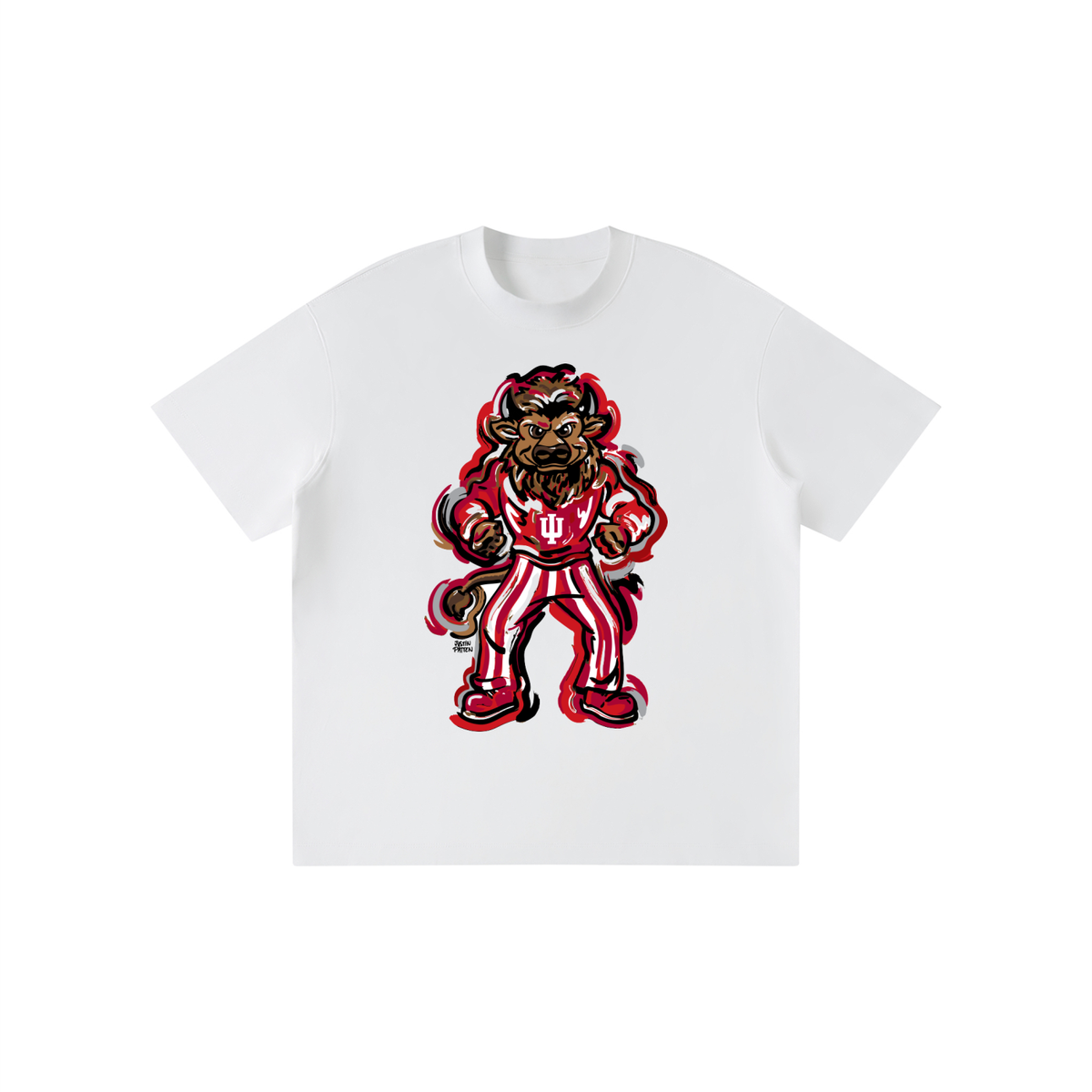 Kids solid crewneck T-shirt, white, front mascot graphic