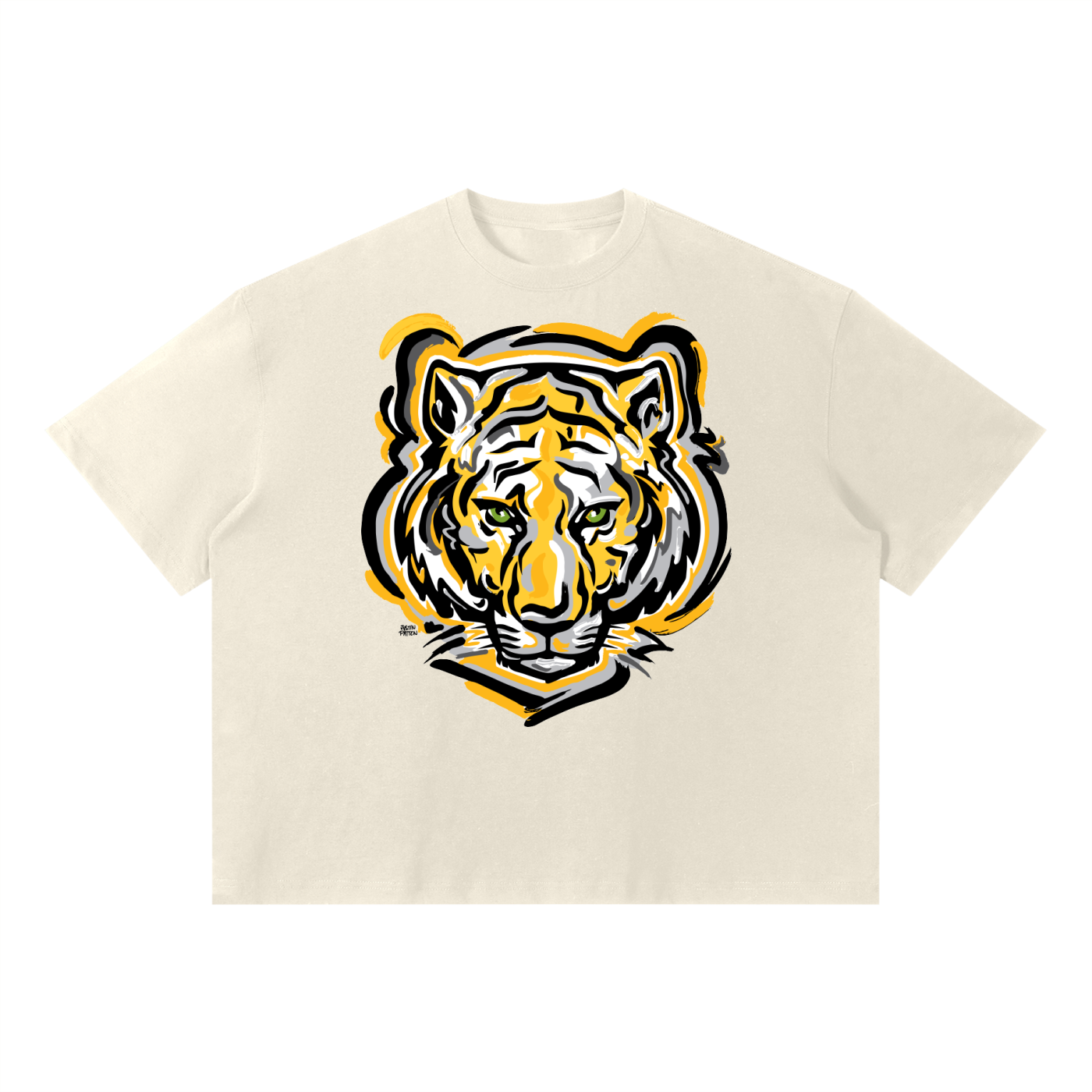 DePauw University Unisex Boxy T-Shirt by Justin Patten (Four Colors)(Tigers, Boxy Tee)