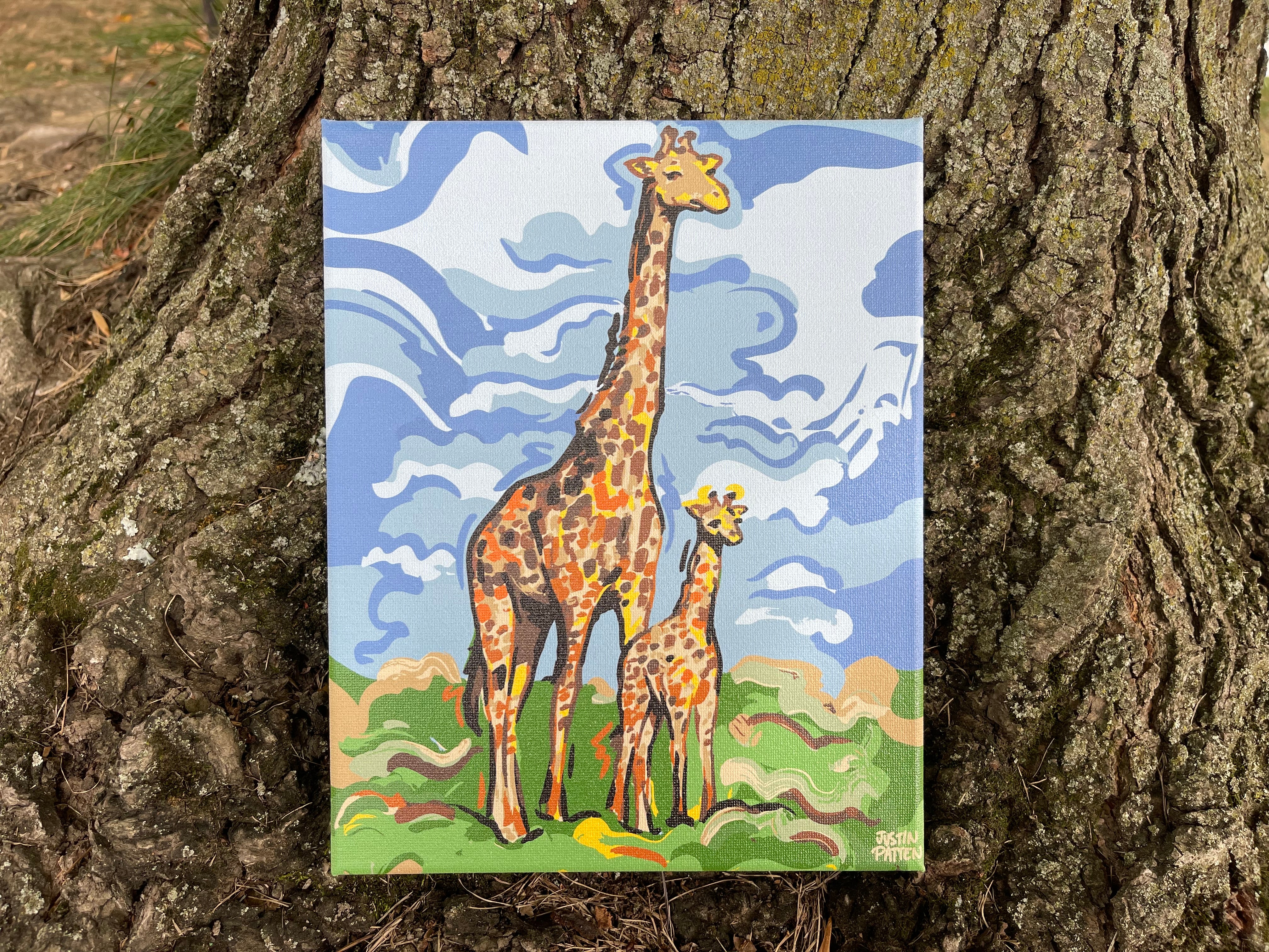 Giraffe Momma and Baby 8"x10" Wrapped Canvas Print by Justin Patten