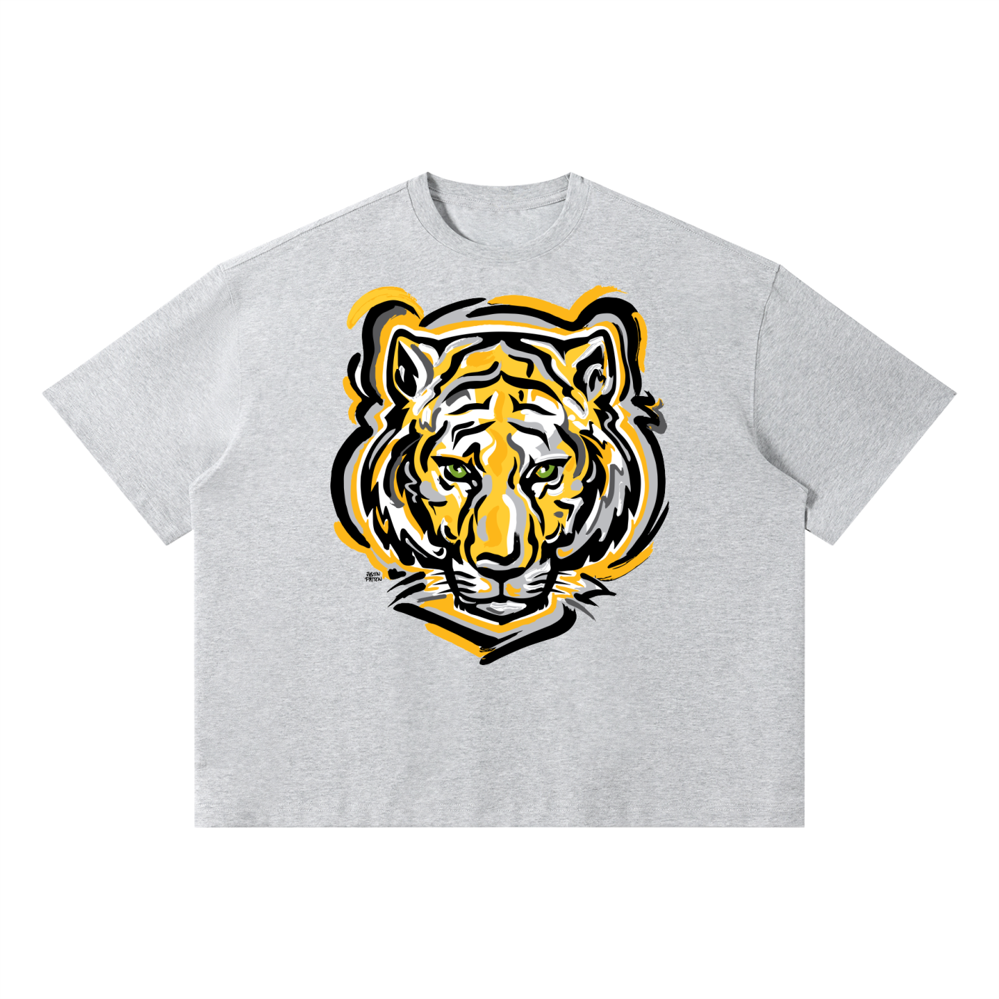DePauw University Unisex Boxy T-Shirt by Justin Patten (Four Colors)(Tigers, Boxy Tee)