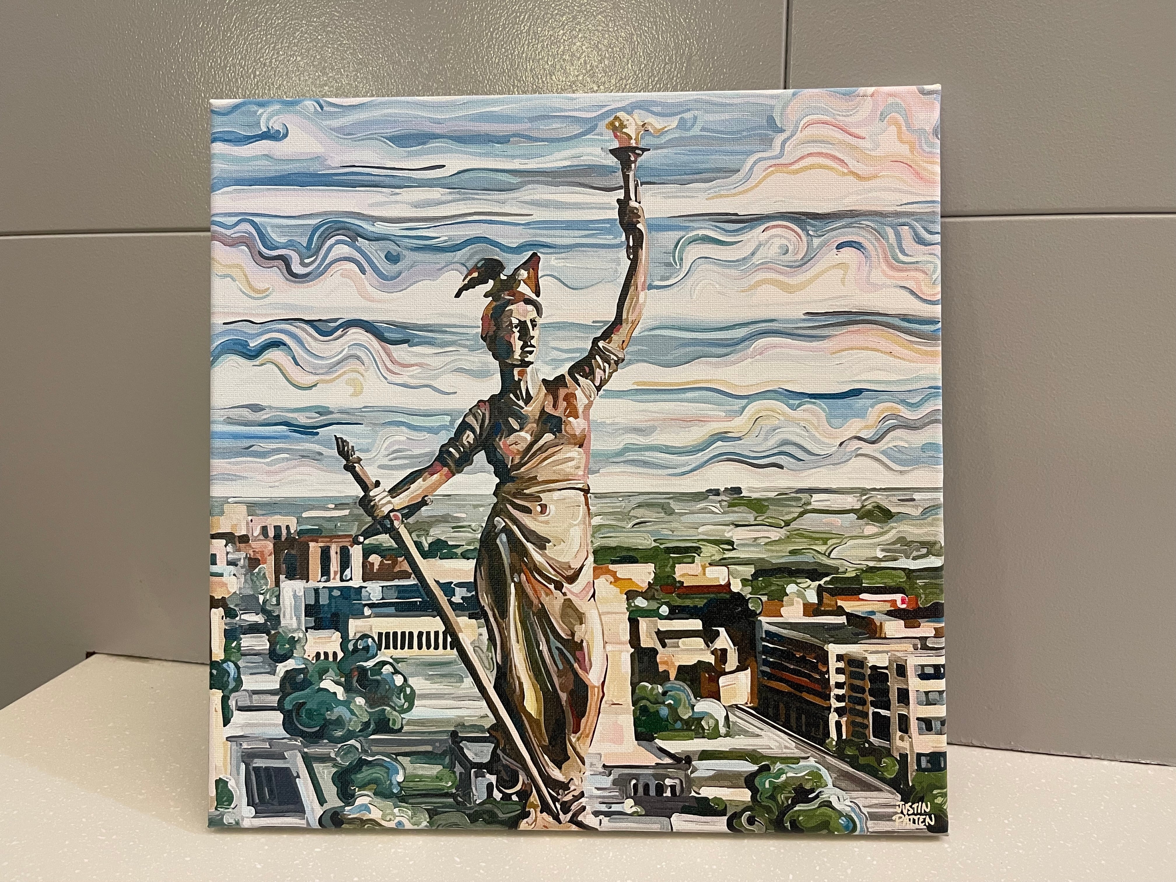 Indianapolis "Lady Victory” Skyline 12”x12” Wrapped Canvas Print by Justin Patten