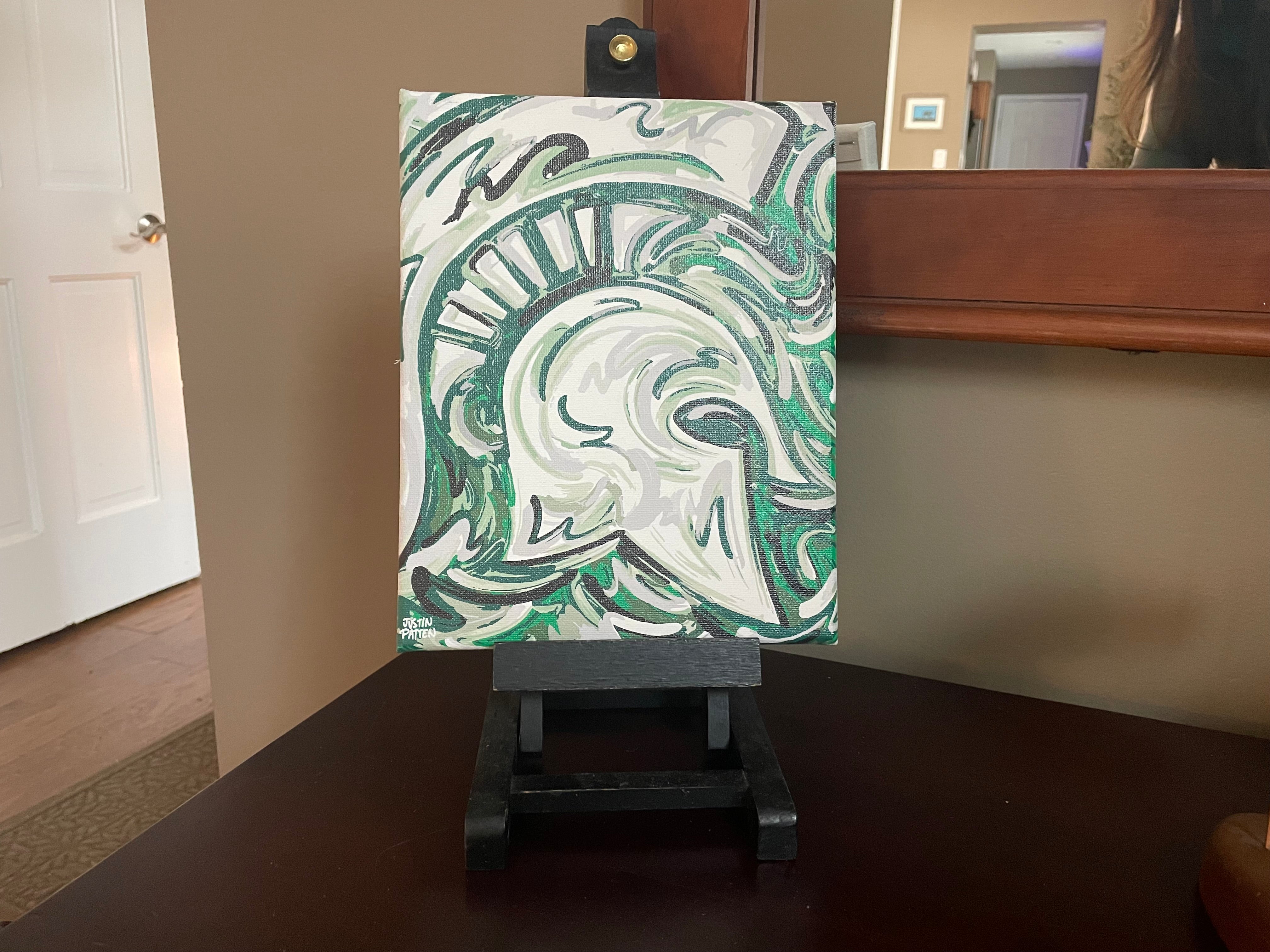 Michigan State University 8" x 10" Spartan Helmet Wrapped Canvas Print by Justin Patten