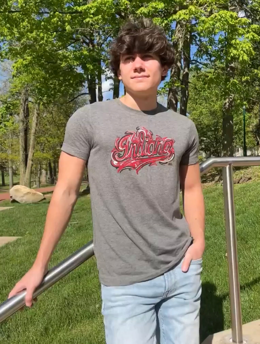 Indiana University Script Short Sleeve Unisex Tee by Justin Patten (2 Colors)