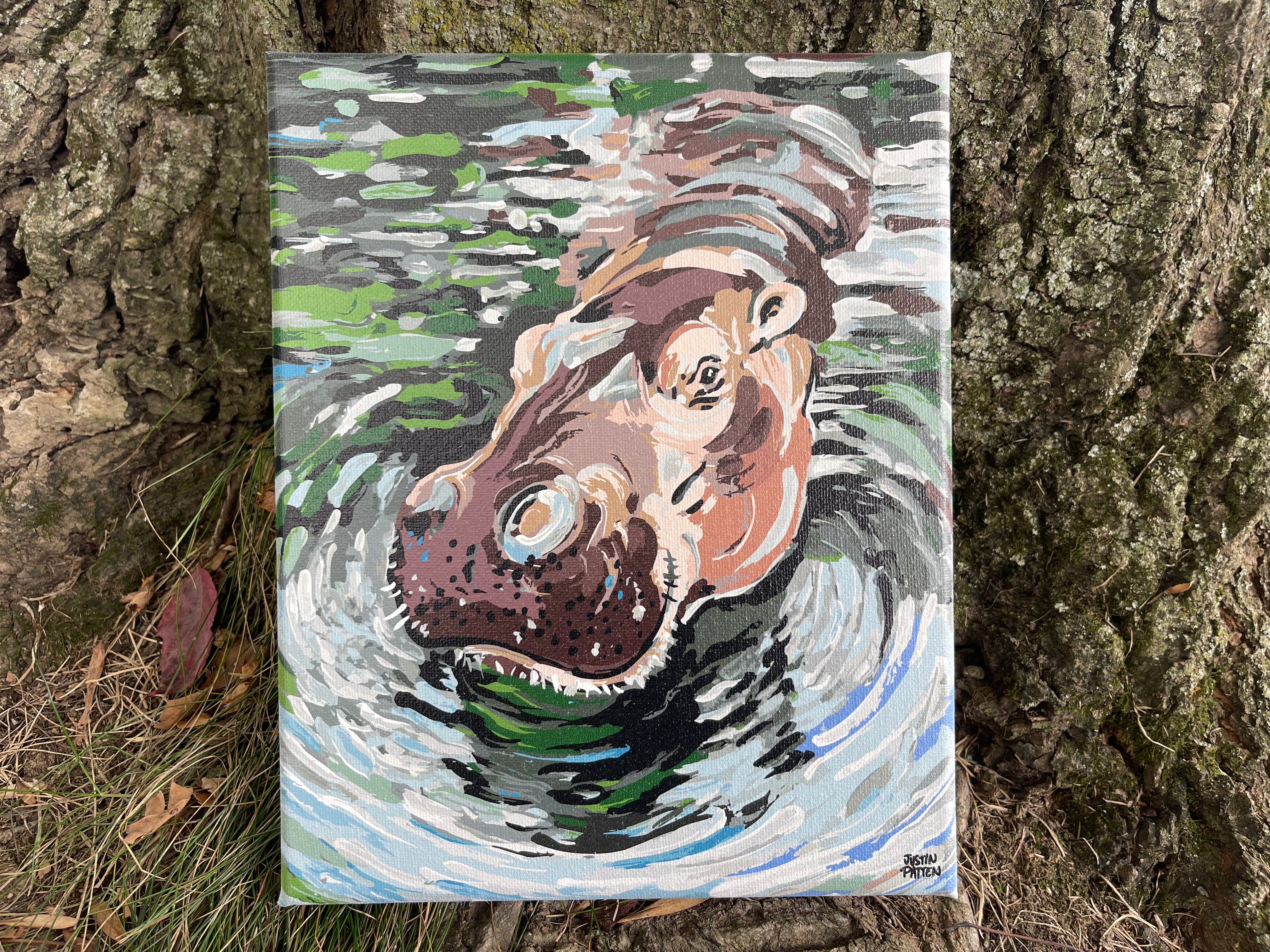 Hippo 8"x10" Wrapped Canvas Print by Justin Patten
