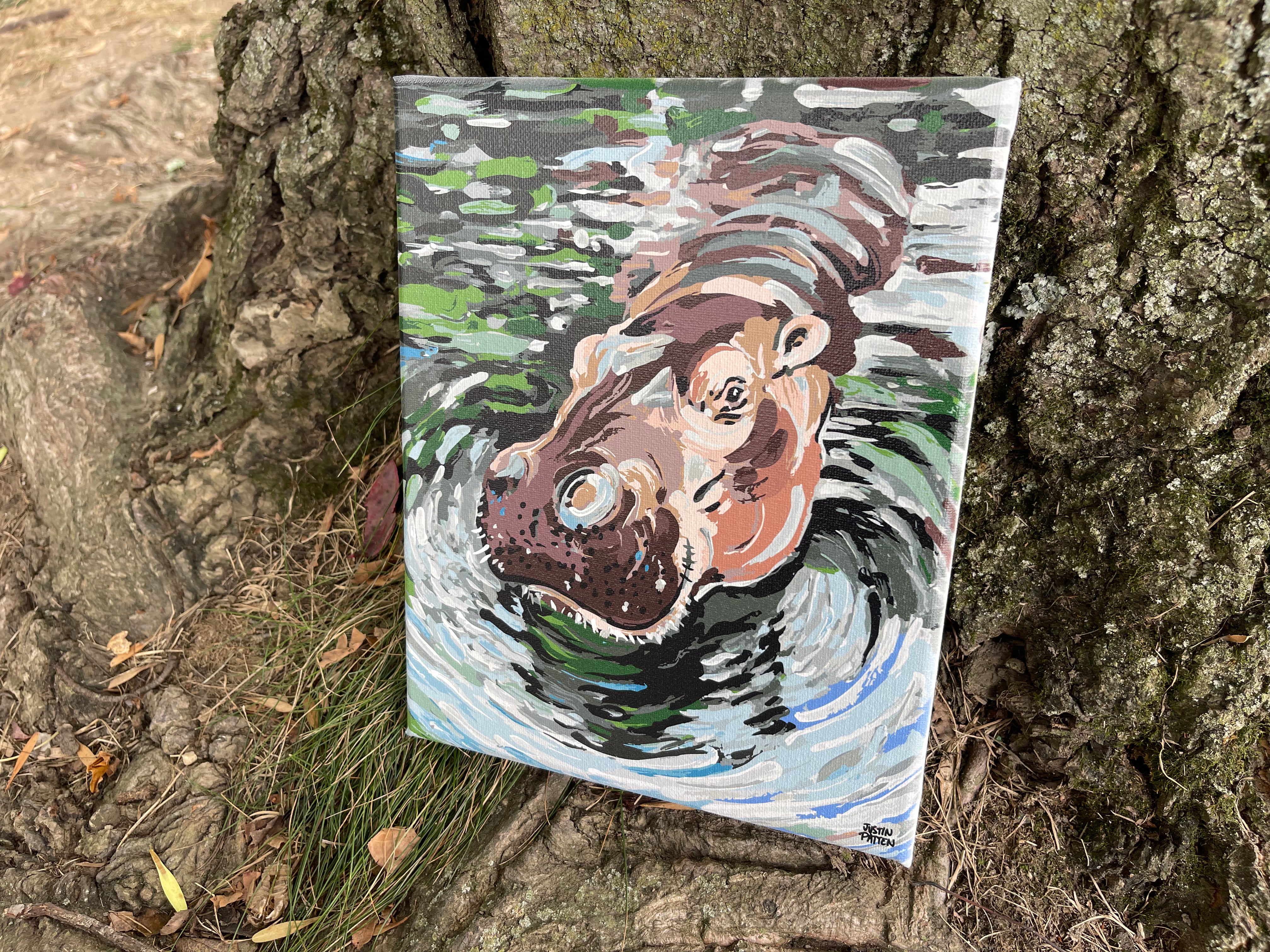 Hippo 8"x10" Wrapped Canvas Print by Justin Patten