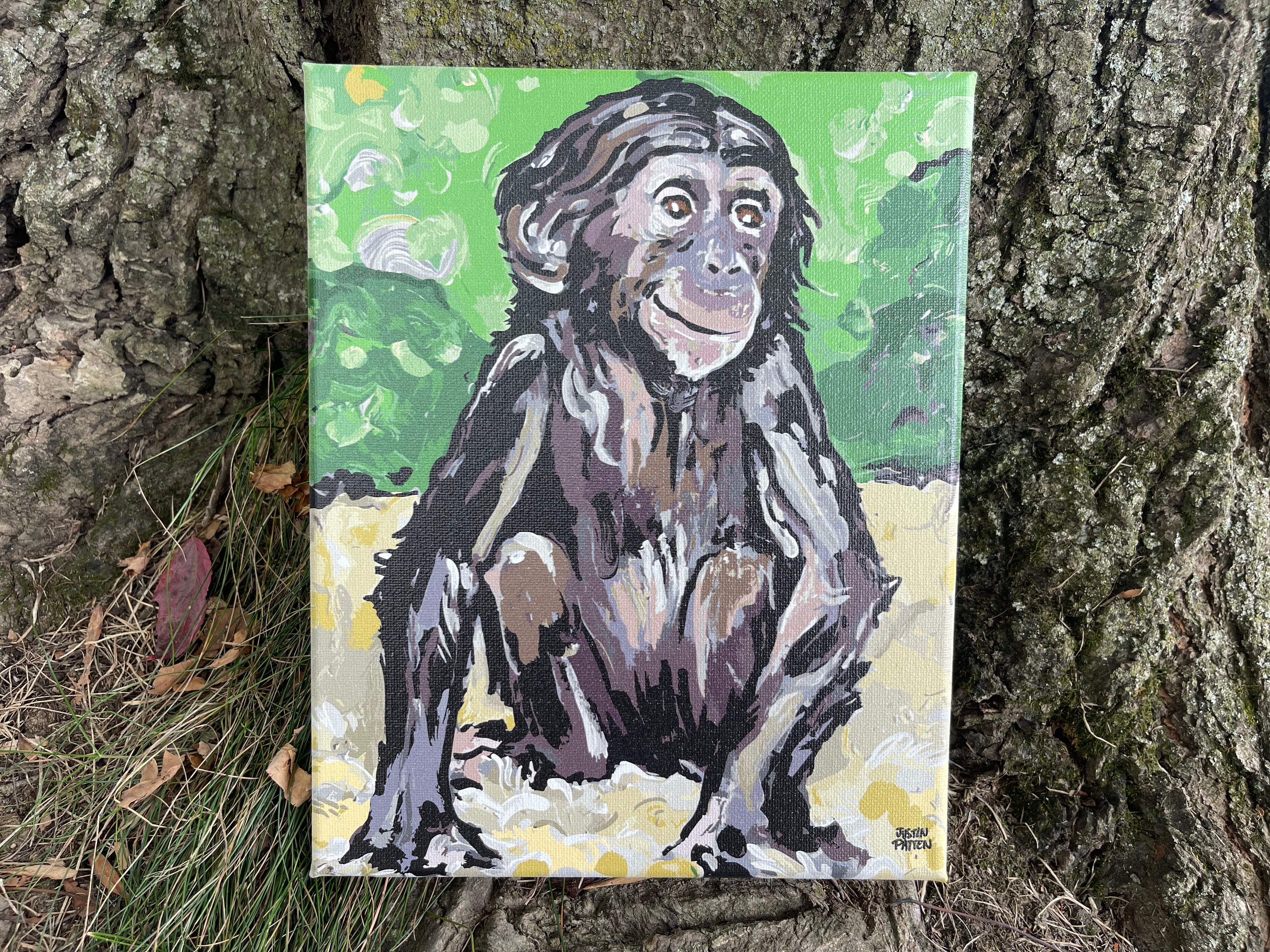 Bonobo Baby 8"x10" Wrapped Canvas Print by Justin Patten
