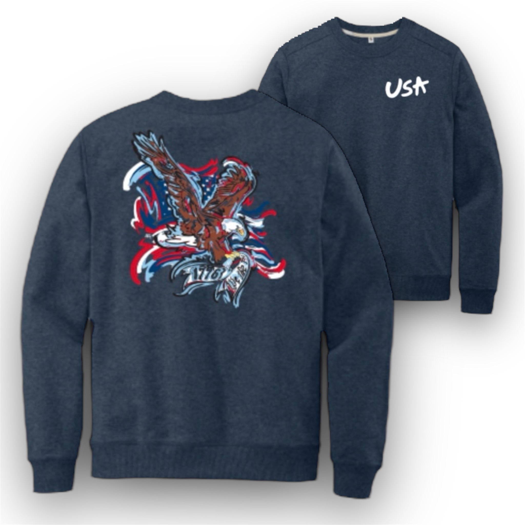 Fourth of July USA 1776 Bald Eagle Crew by Justin Patten (Heather Navy)(We The People)(USA)