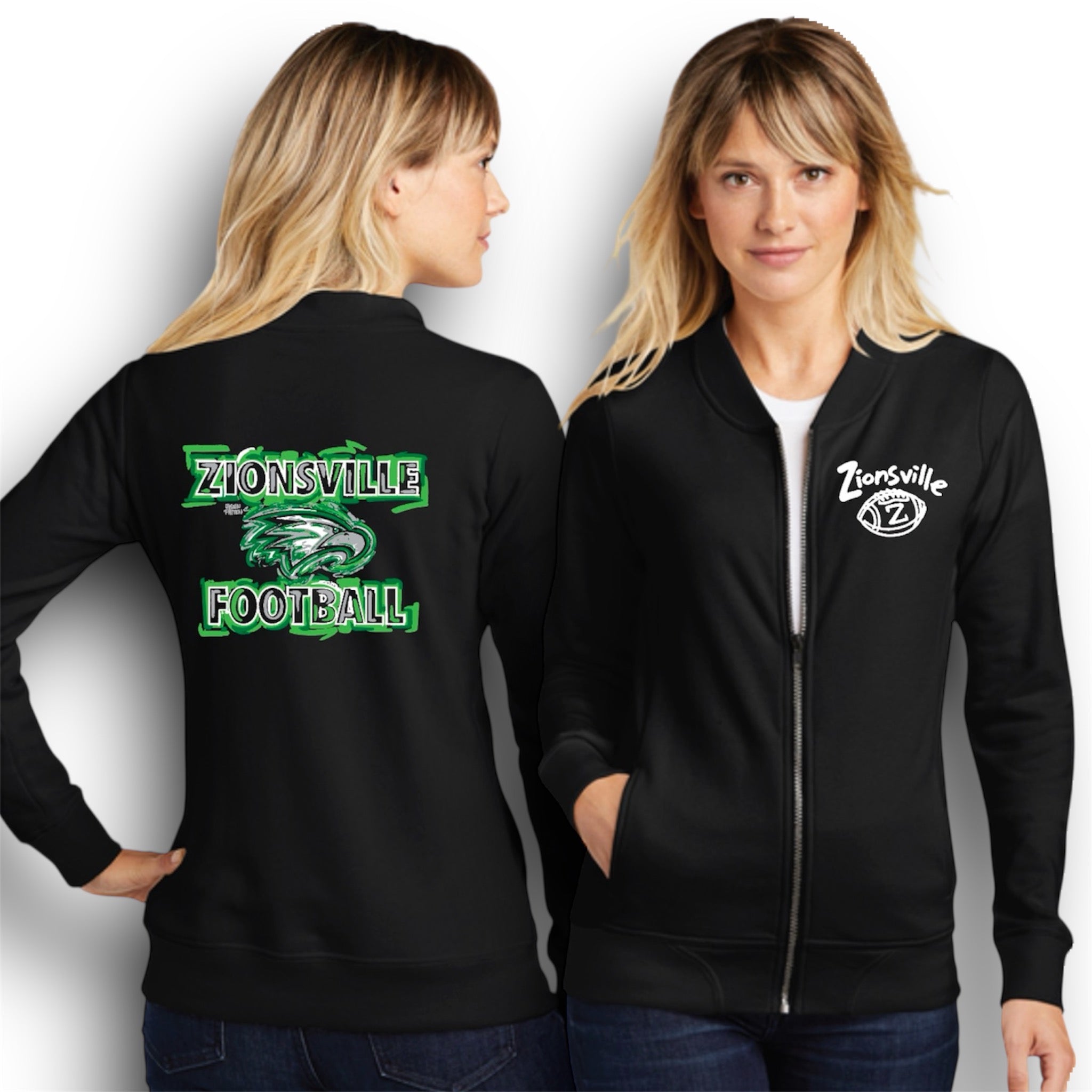 Zionsville Football Women's French Terry Bomber by Justin Patten (Black)