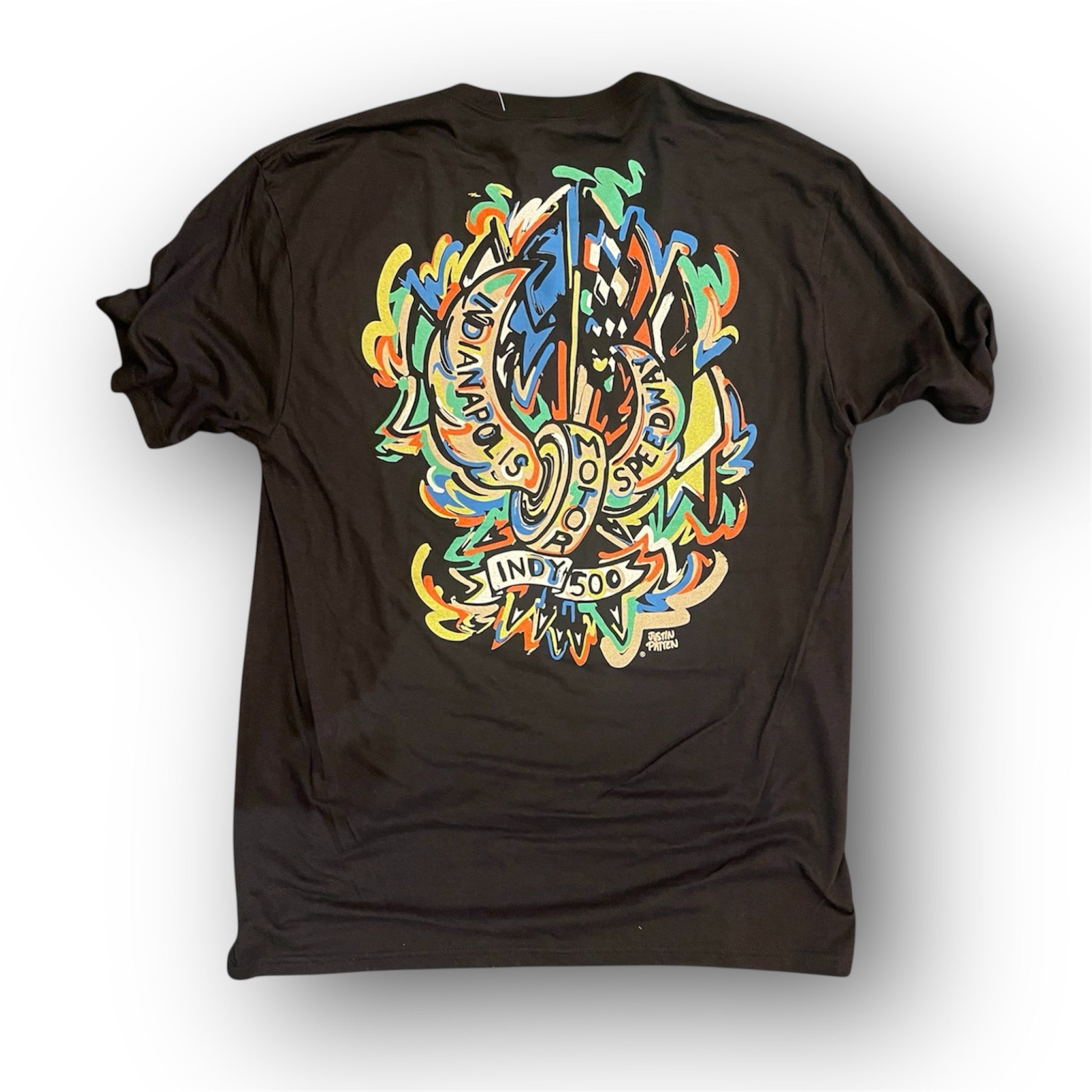 Indianapolis Motor Speedway Motion Wing and Wheel Tee by Justin Patten (New 2025 Design)(Black)