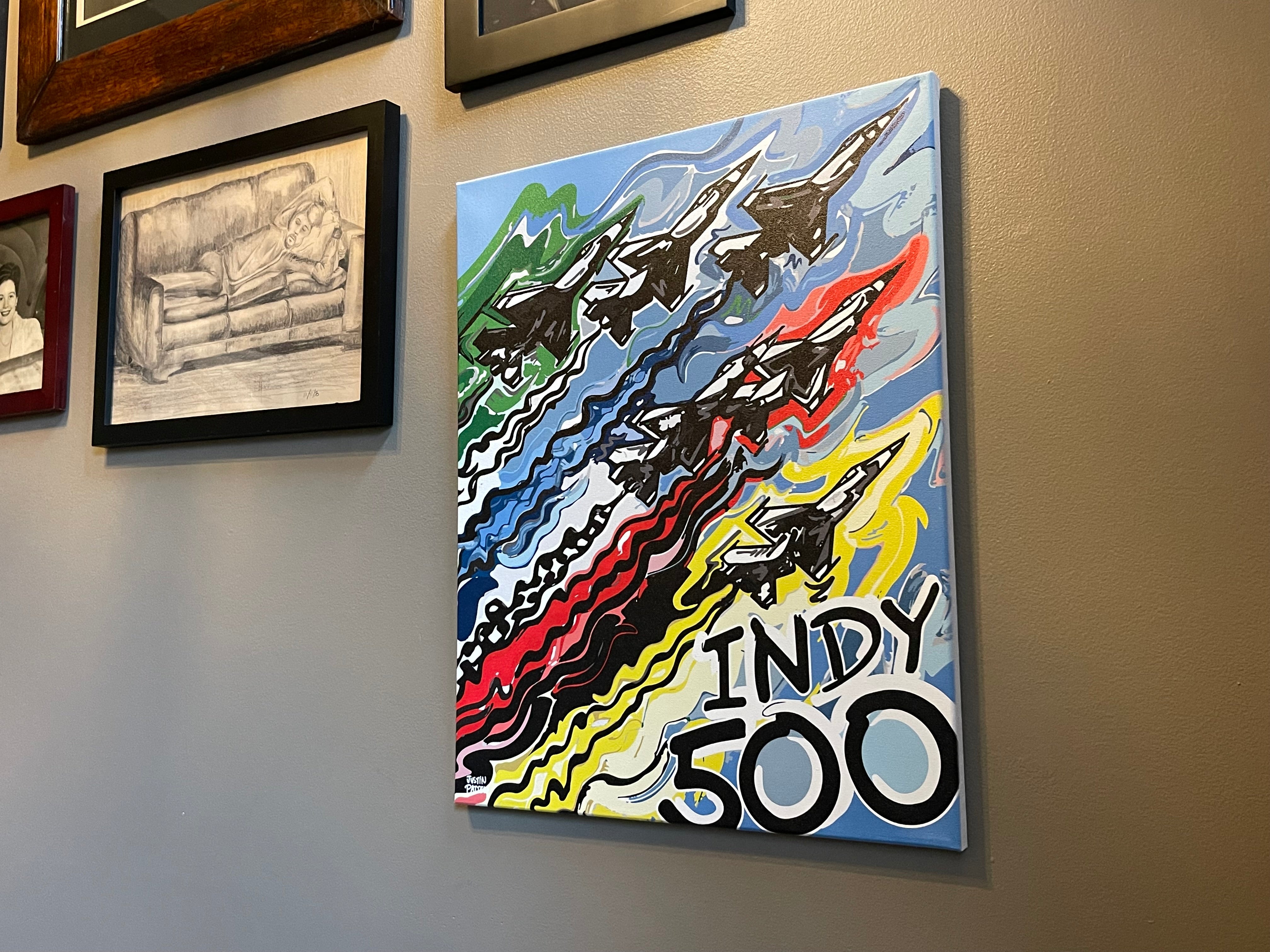 Indianapolis Motor Speedway 16"x20" Flyover Wrapped Canvas Print by Justin Patten