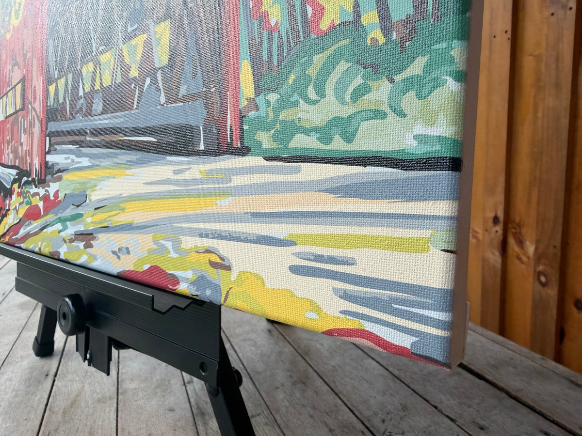 Close-up of the canvas print's textured surface and wrapped edge.