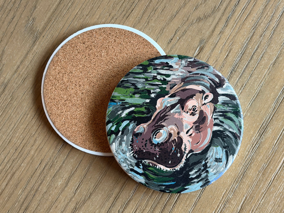 Hippo Round Stone Coaster by Justin Patten