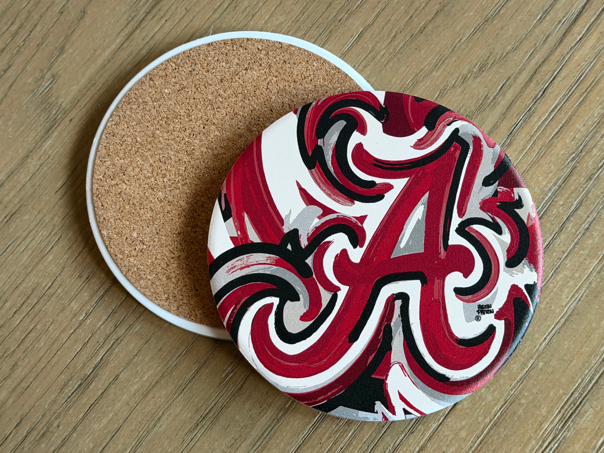 University of Alabama A 4.25" Round Stone Coaster by Justin (Crimson Tide, Roll Tide, Tuscaloosa, CLC)