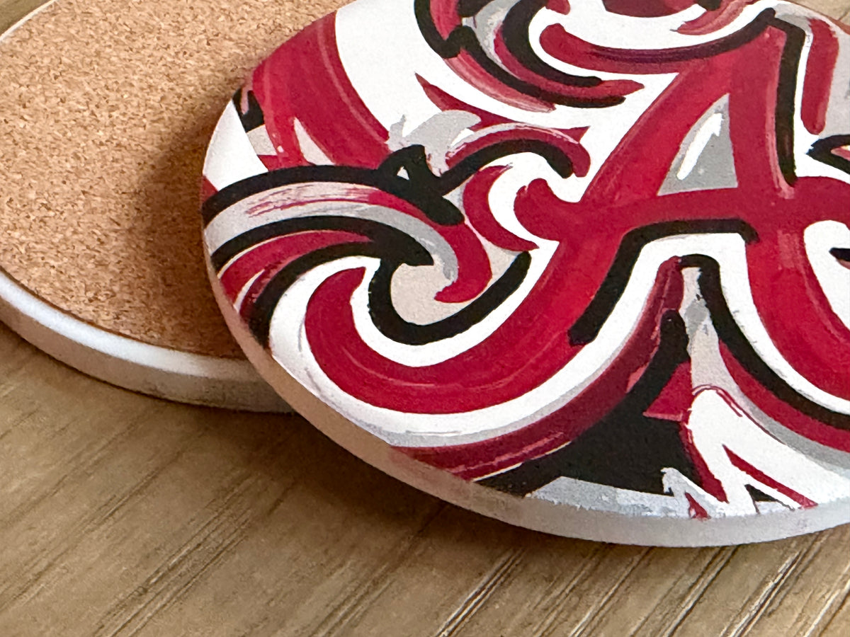 University of Alabama A 4.25" Round Stone Coaster by Justin (Crimson Tide, Roll Tide, Tuscaloosa, CLC)