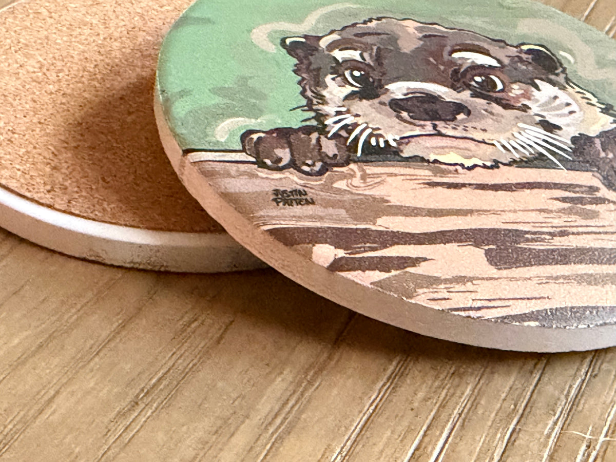 Otter Round Stone Coaster by Justin Patten