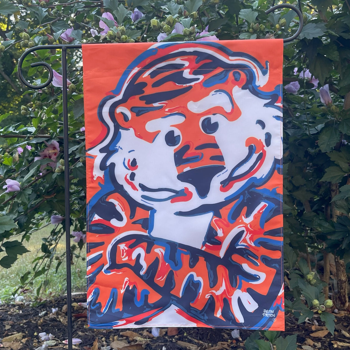Auburn Aubie garden flag, 12x18, orange and blue cartoon dog illustration