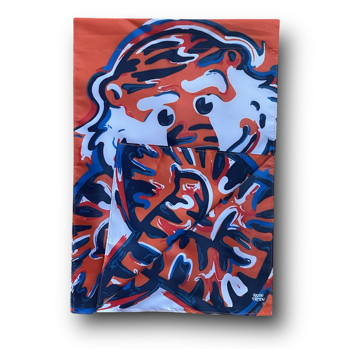 Auburn Aubie garden flag, 12x18, orange-and-blue cartoon dog graphic on fabric