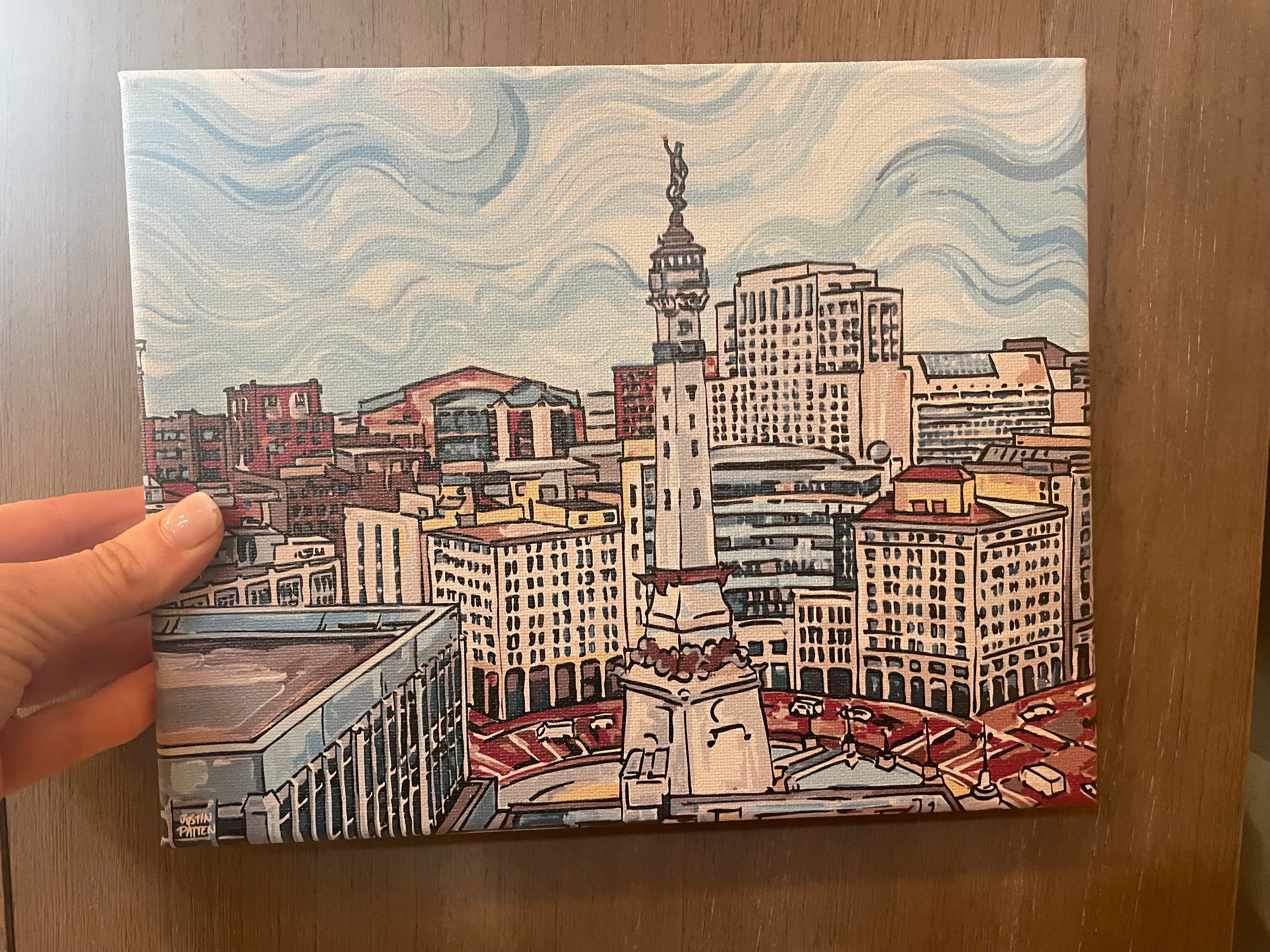 Indianapolis "The Circle" Skyline 10"x8" Wrapped Canvas Print by Justin Patten