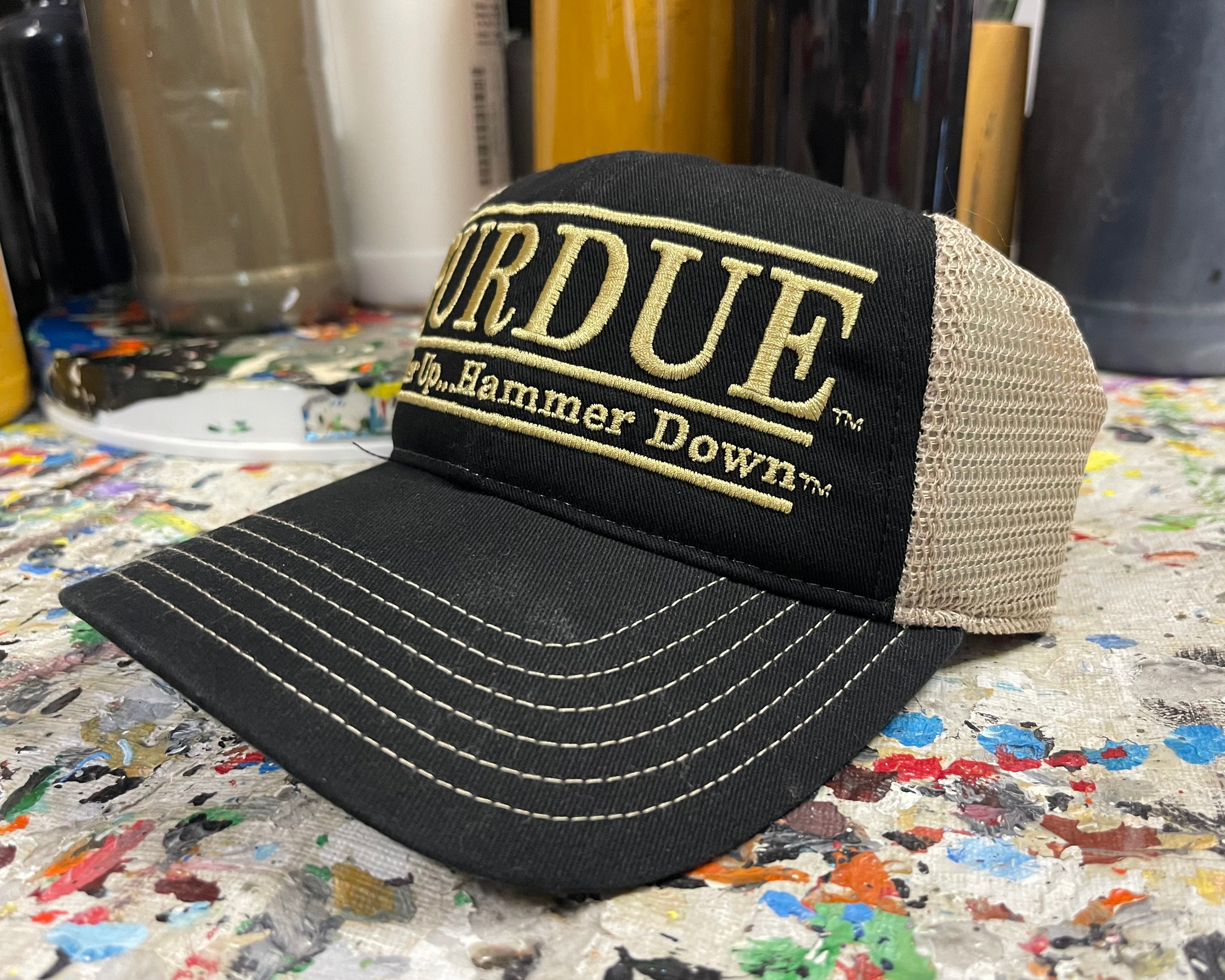 Purdue University Trucker Hat with Art Under Bill by Justin Patten (Black) (Boiler Up... Hammer Down)