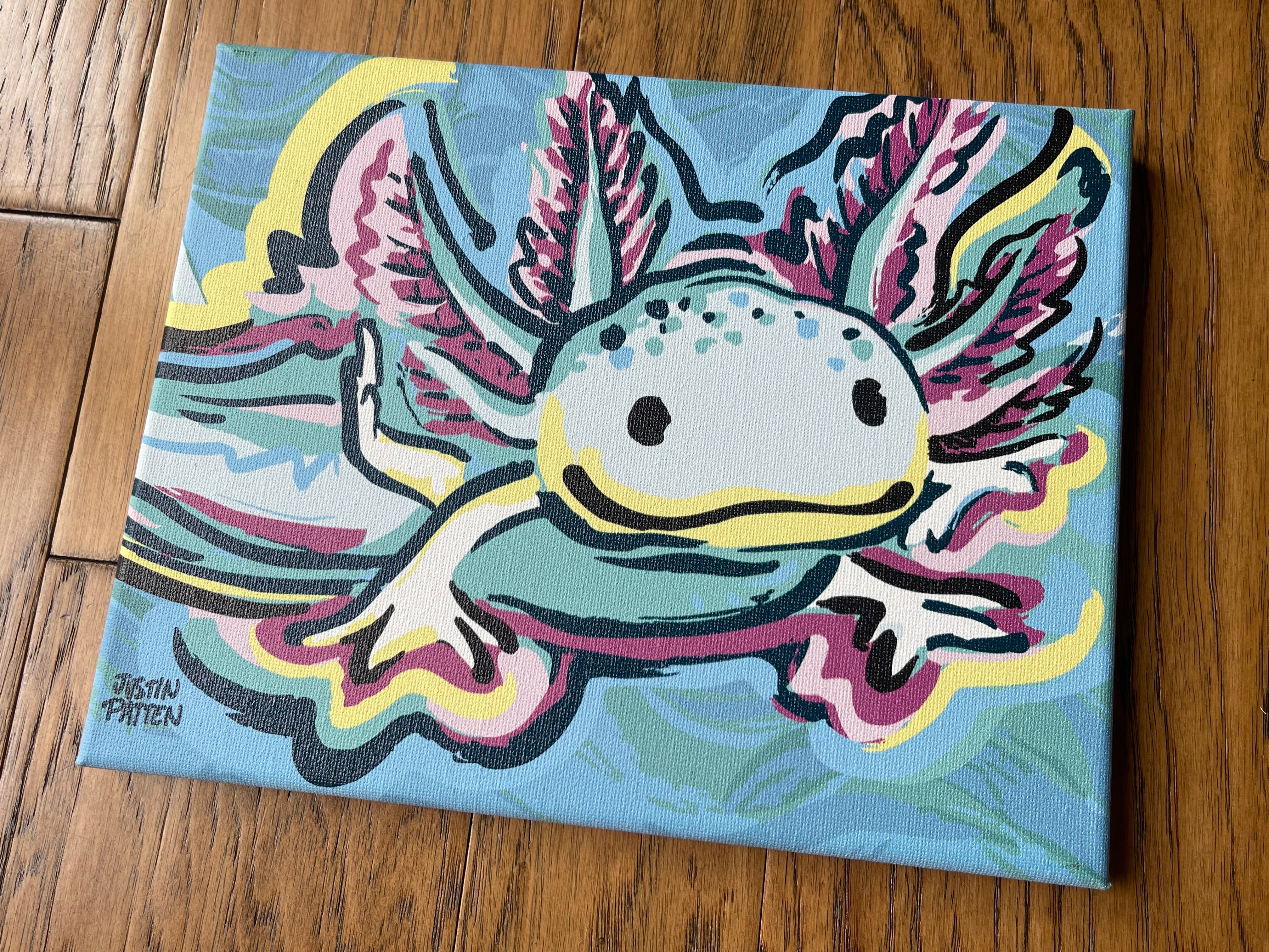 Axolotl 10"x8" Wrapped Canvas Print by Justin Patten