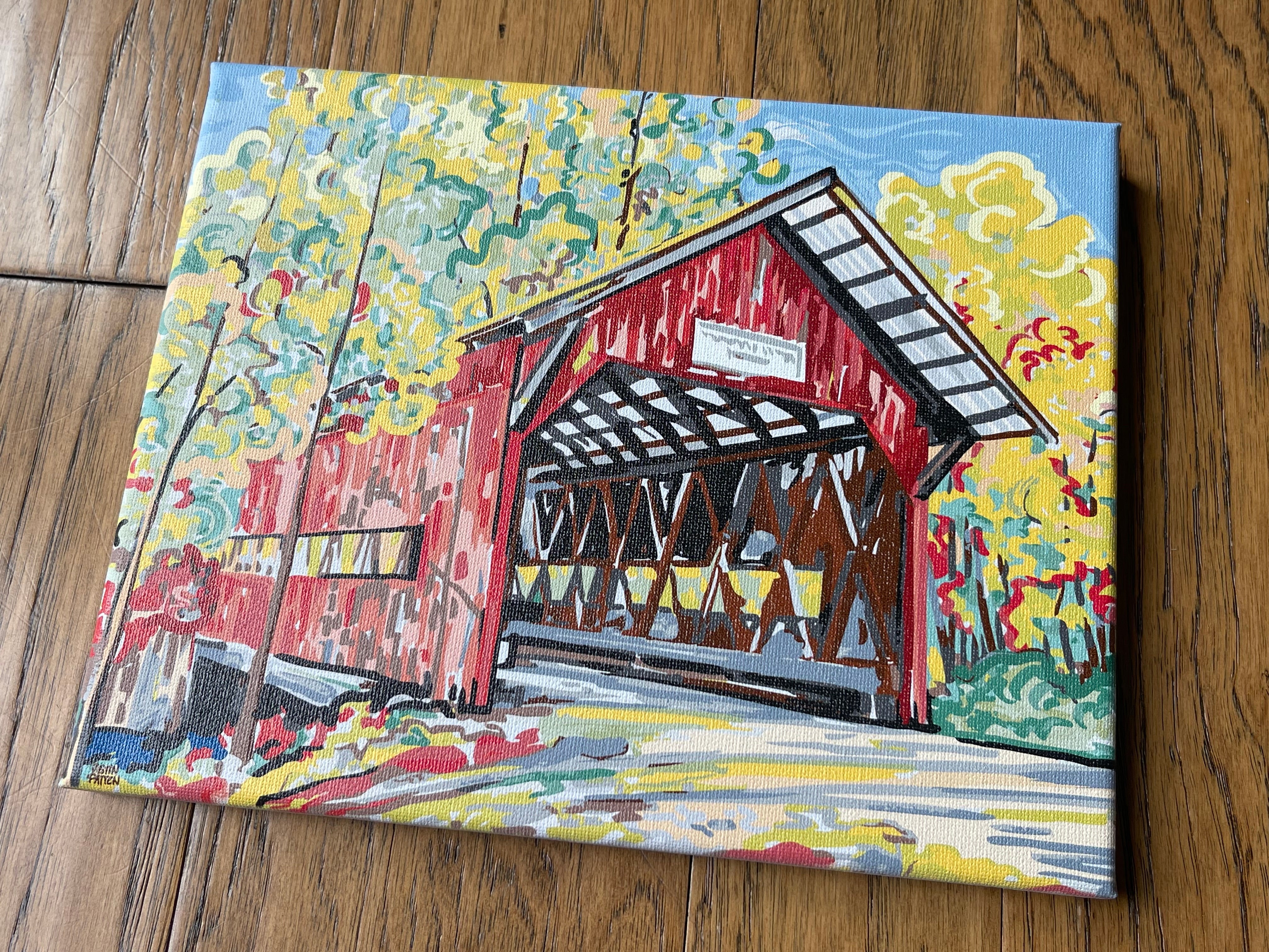 Covered Bridge 10"x8" Wrapped Canvas Print by Justin Patten