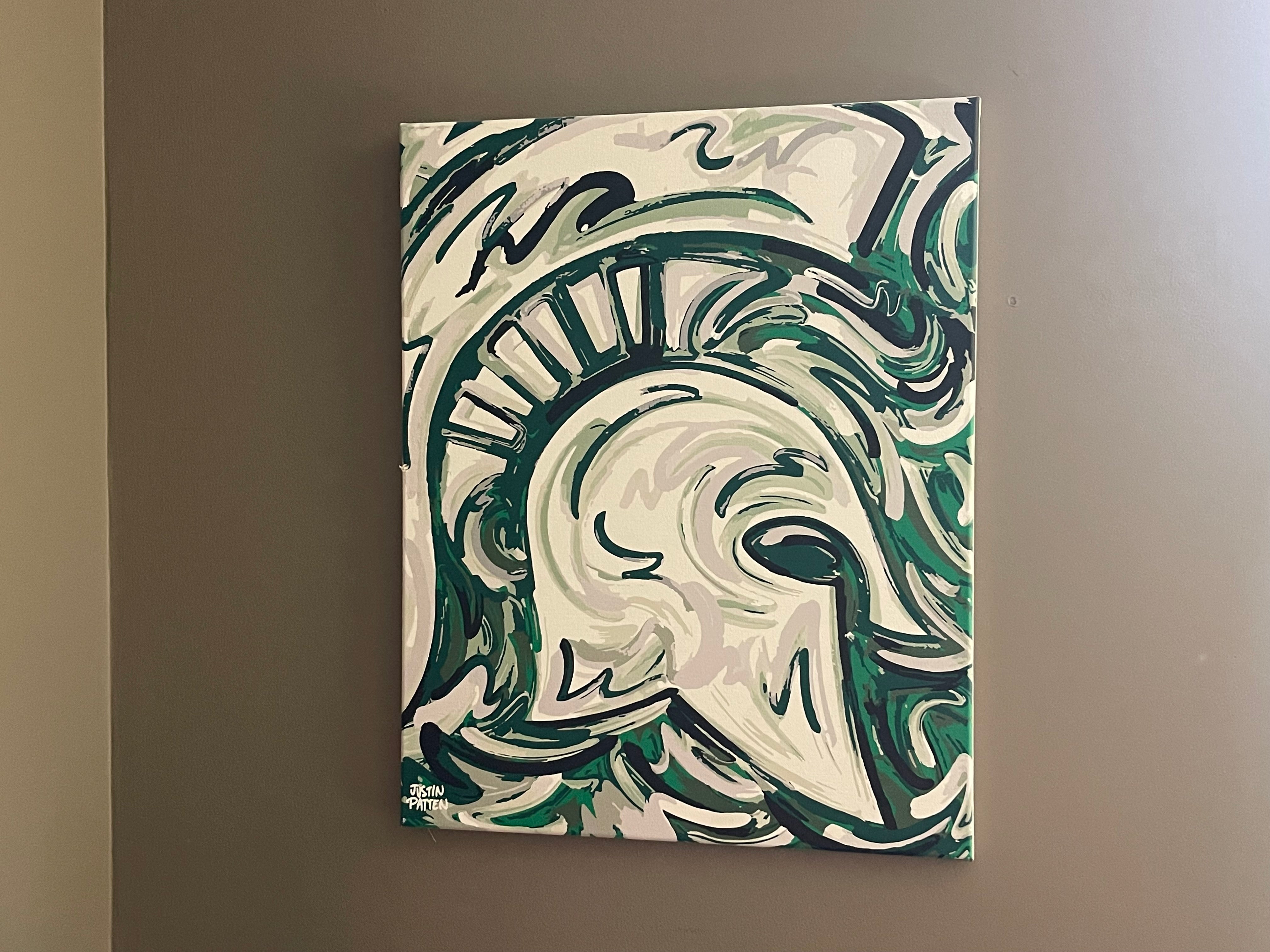 Michigan State University 16" x 20" Spartan Helmet Wrapped Canvas Print by Justin Patten