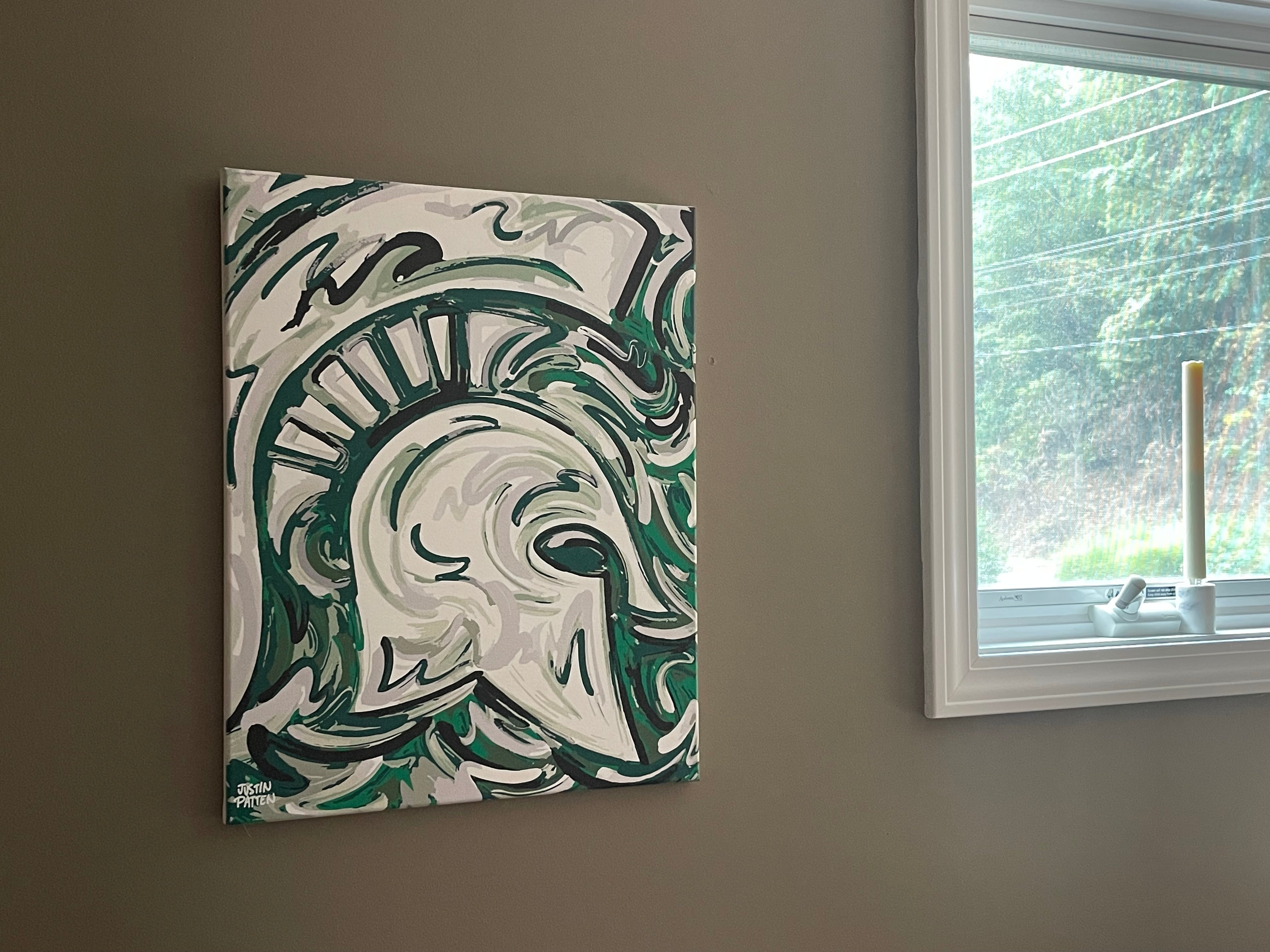 Michigan State University 16" x 20" Spartan Helmet Wrapped Canvas Print by Justin Patten