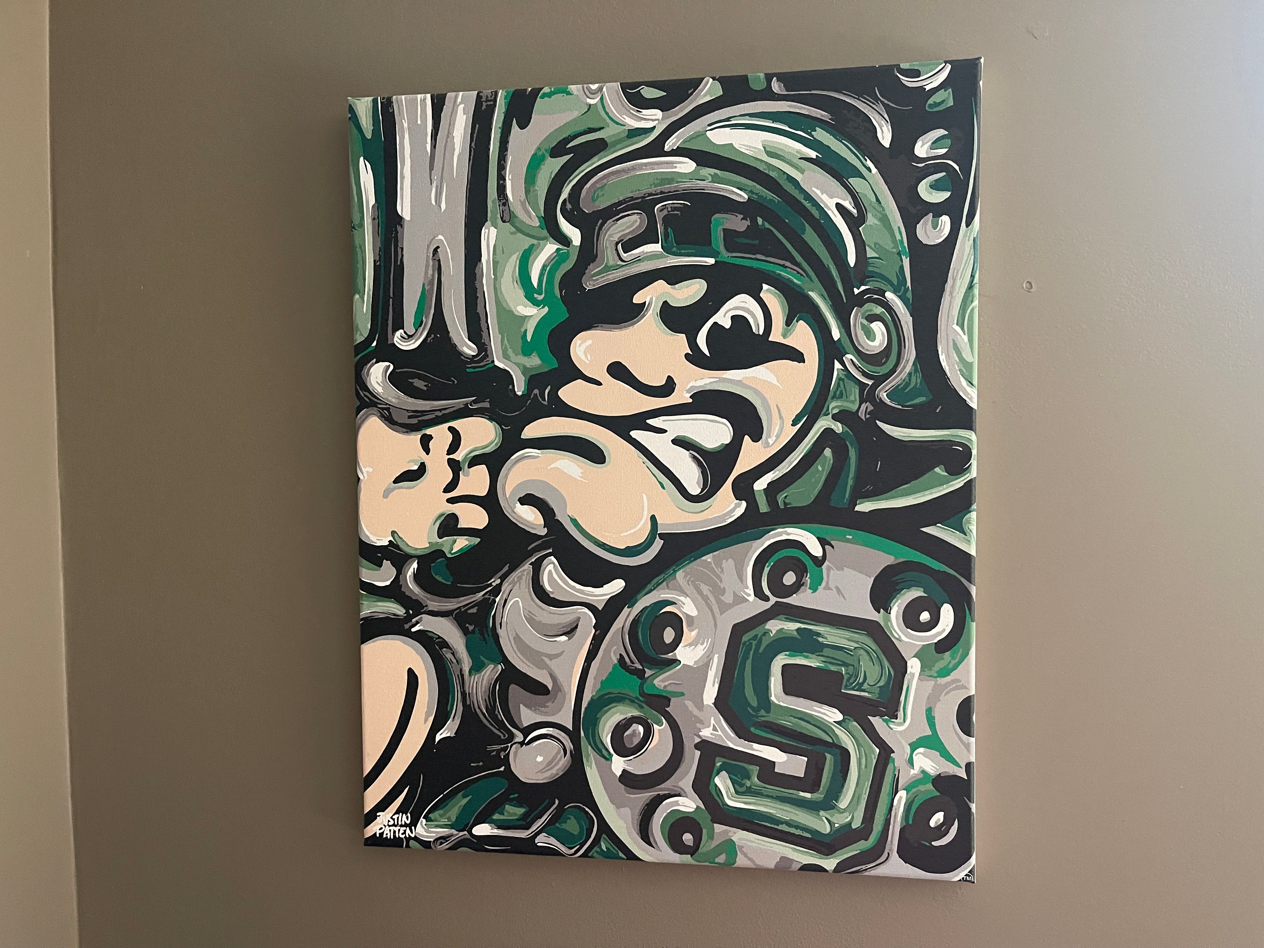 Michigan State University 16" x 20" Vintage Sparty Wrapped Canvas Print by Justin Patten