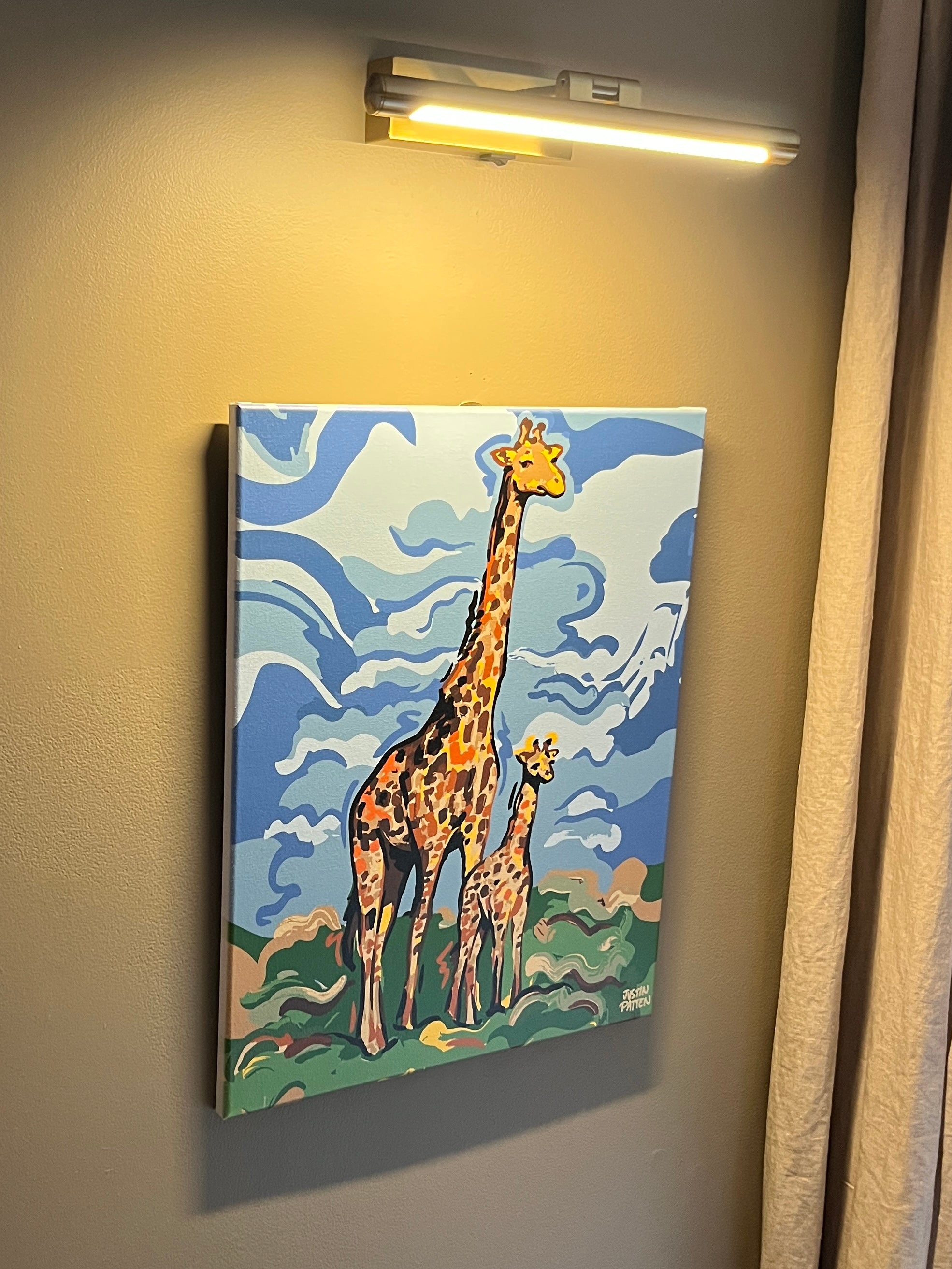 Giraffe Momma and Baby 16"x20" Wrapped Canvas Print by Justin Patten