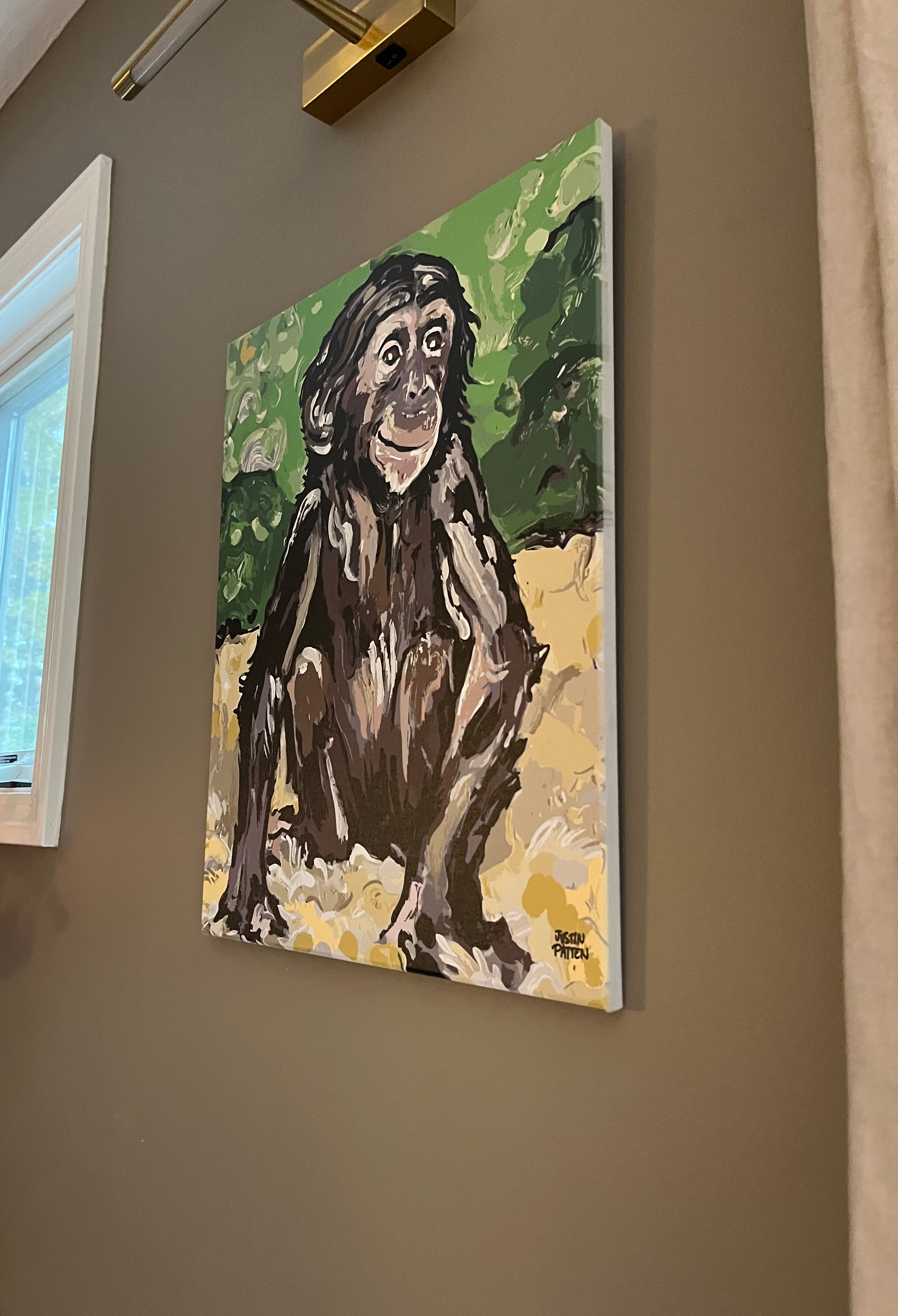 Bonobo Baby 16"x20" Wrapped Canvas Print by Justin Patten