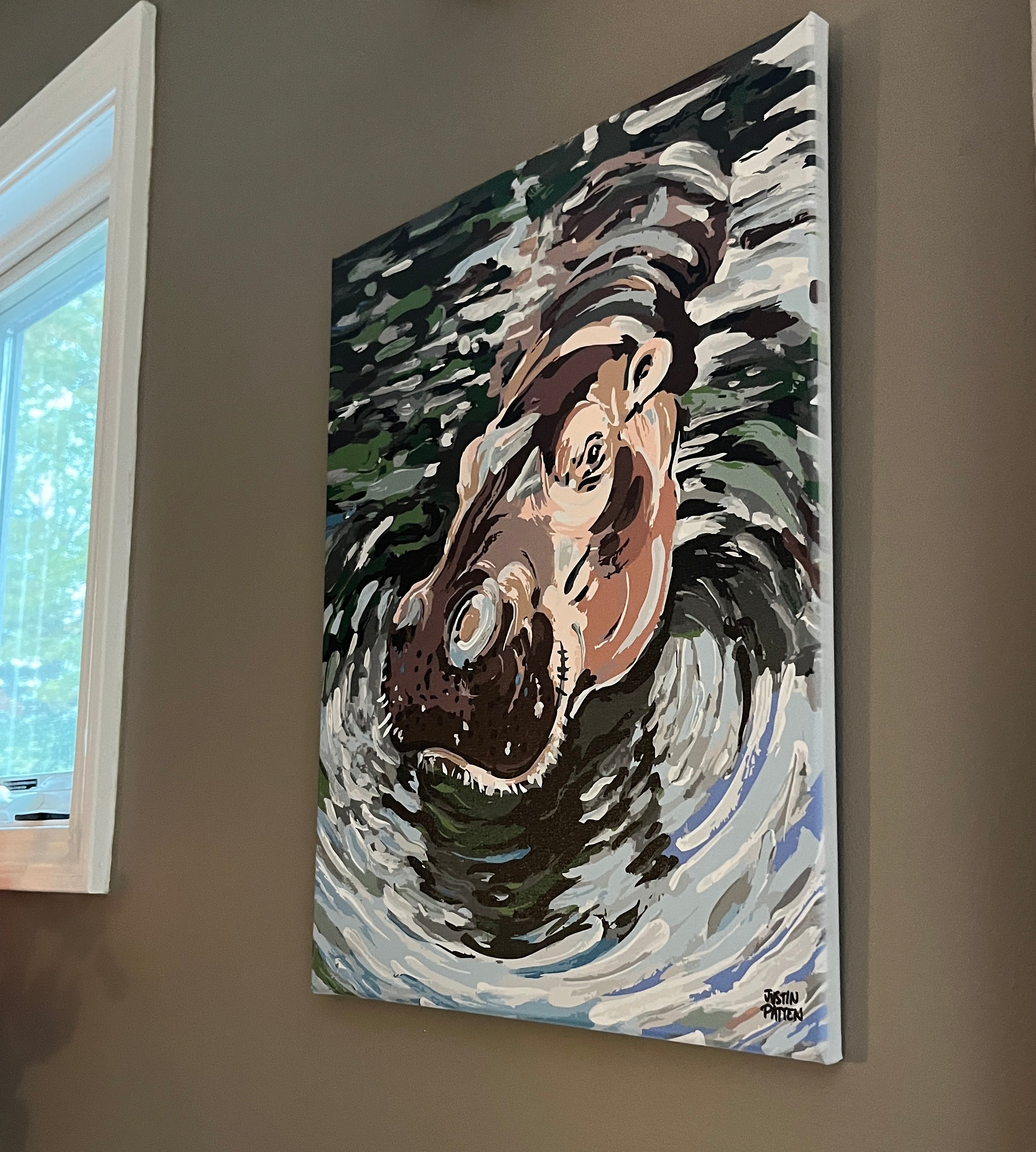 Hippo 16"x20" Wrapped Canvas Print by Justin Patten