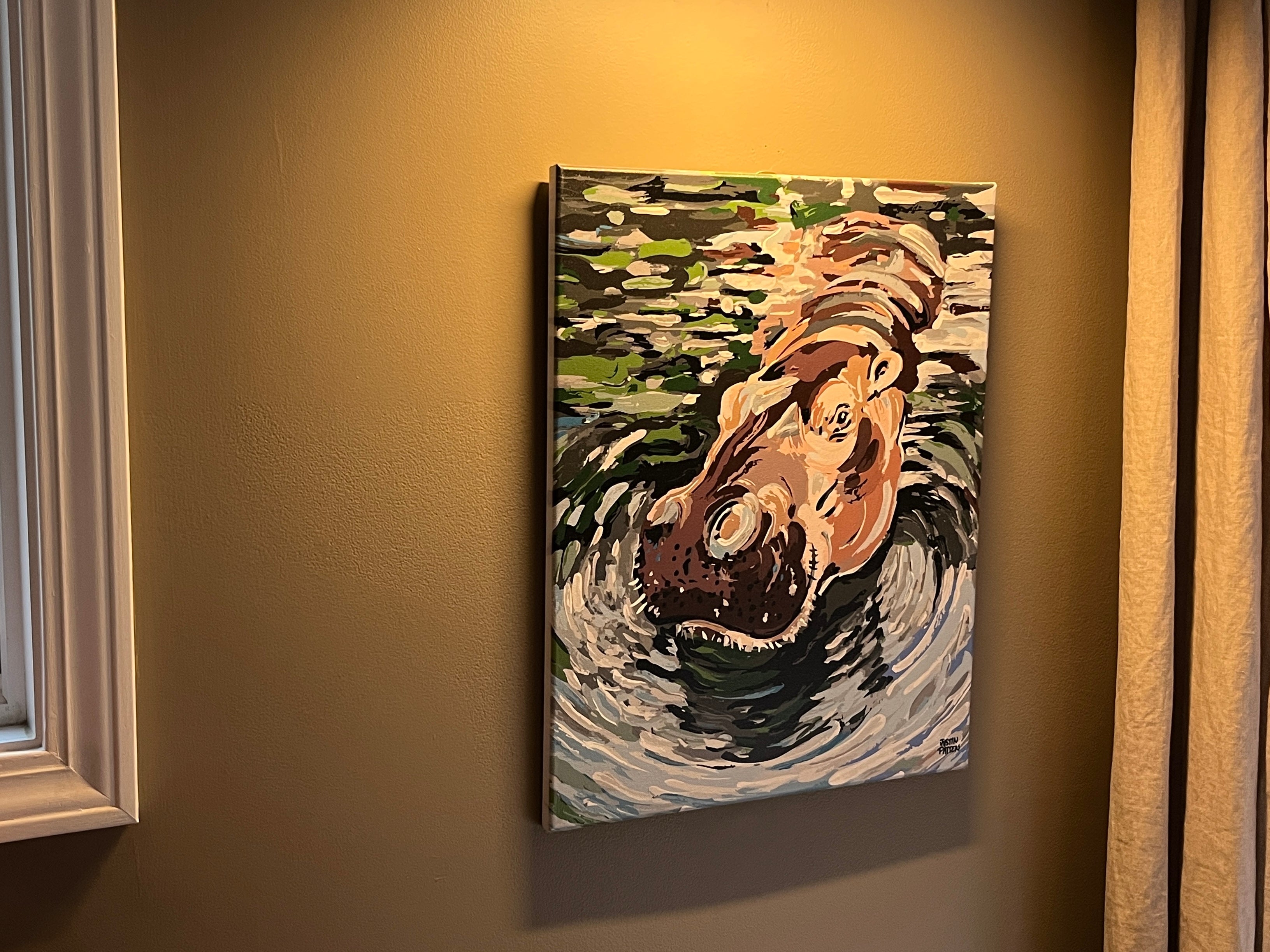 Hippo 16"x20" Wrapped Canvas Print by Justin Patten