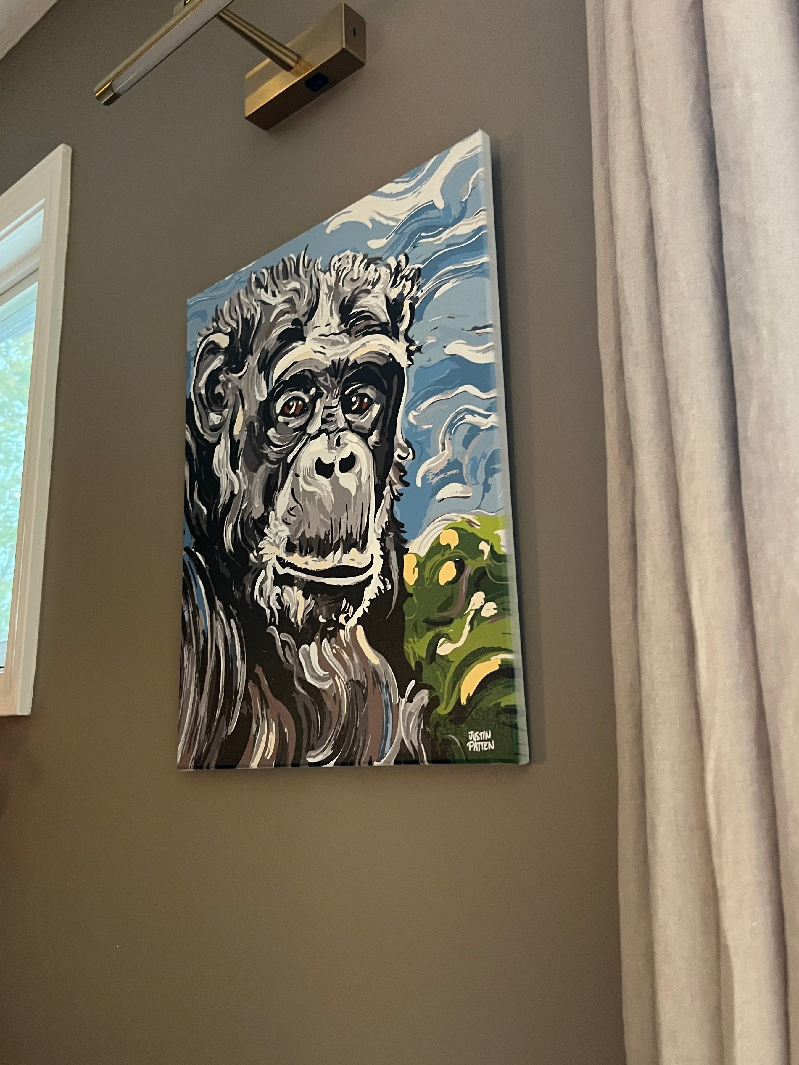 Chimpanzee 16"x20" Wrapped Canvas Print by Justin Patten