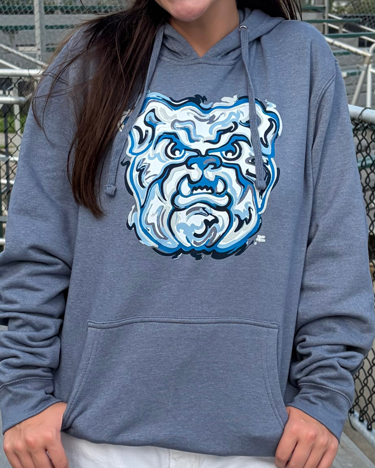 Butler University Bulldog Unisex Hoodie by Justin Patten (Color:Flint Blue)(Butler Bulldogs, Hinkle, Indy, Indiana)