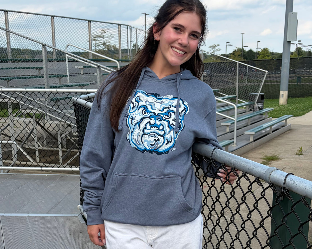 Butler University Bulldog Unisex Hoodie by Justin Patten (Color:Flint Blue)(Butler Bulldogs, Hinkle, Indy, Indiana)