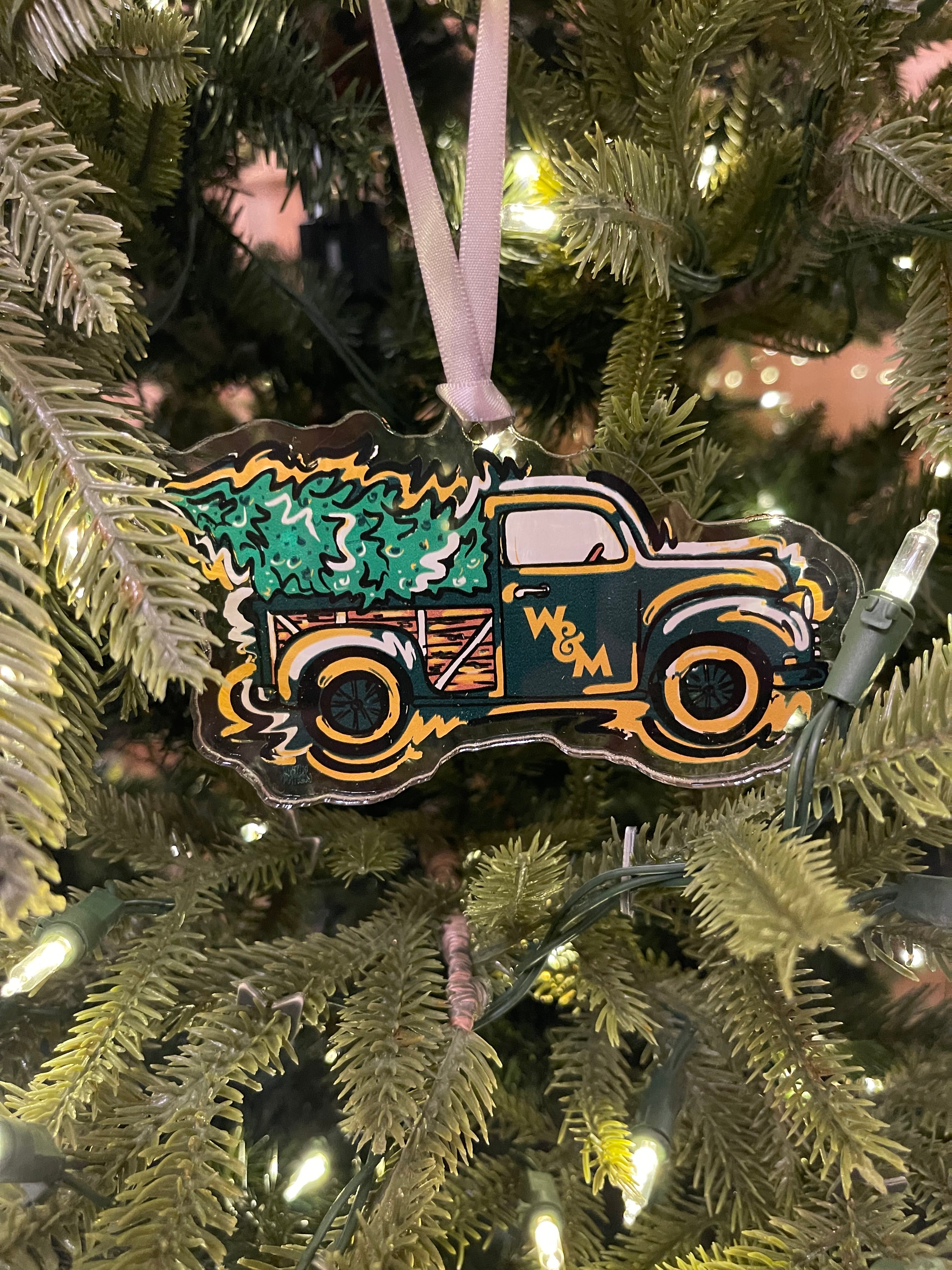 William and Mary Christmas Truck Ornament by Justin Patten
