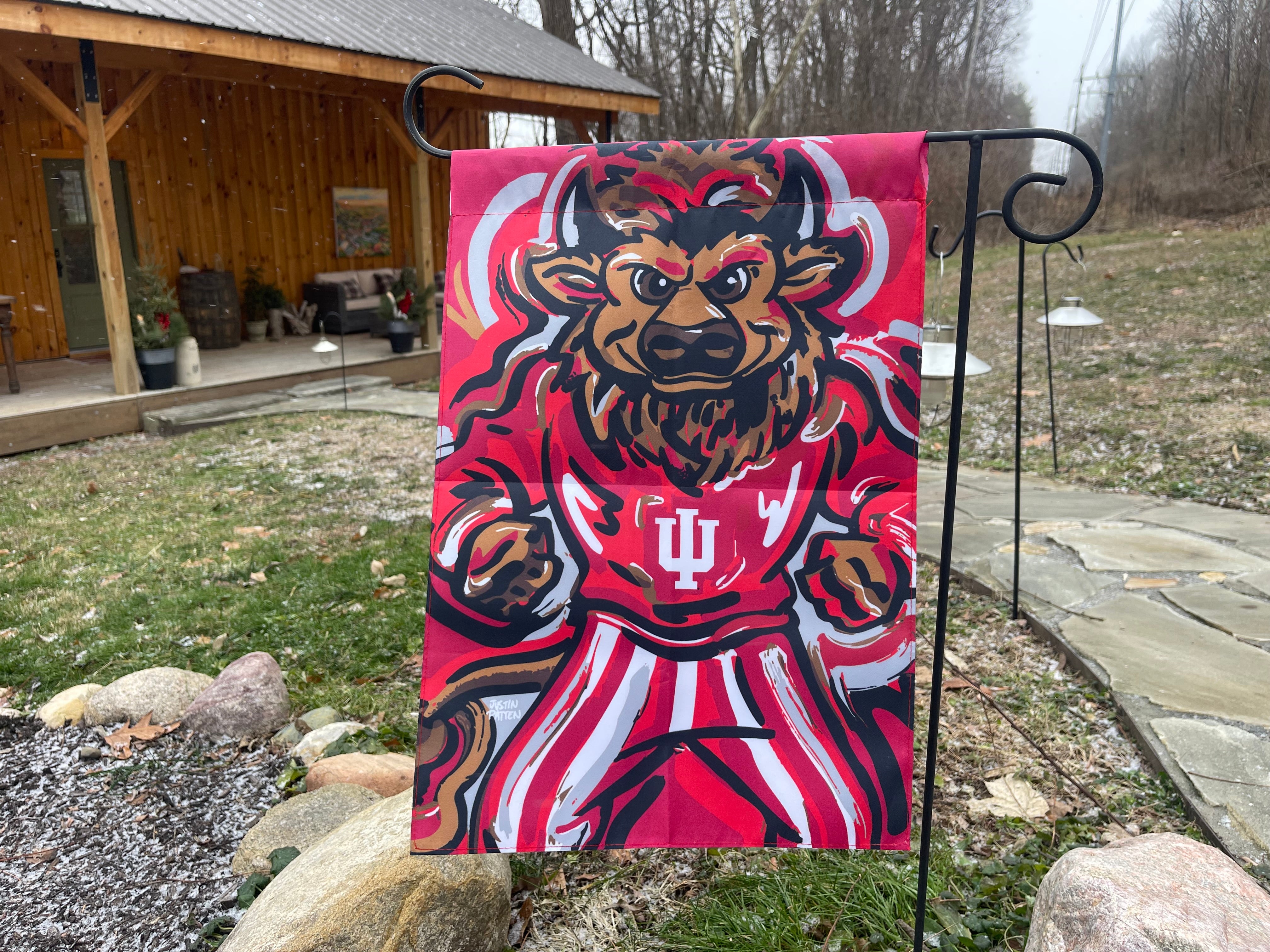 Indiana University IU Hoosier Mascot Garden Flag by Justin Patten (IU, Bison, Hoosiers, Bloomington)