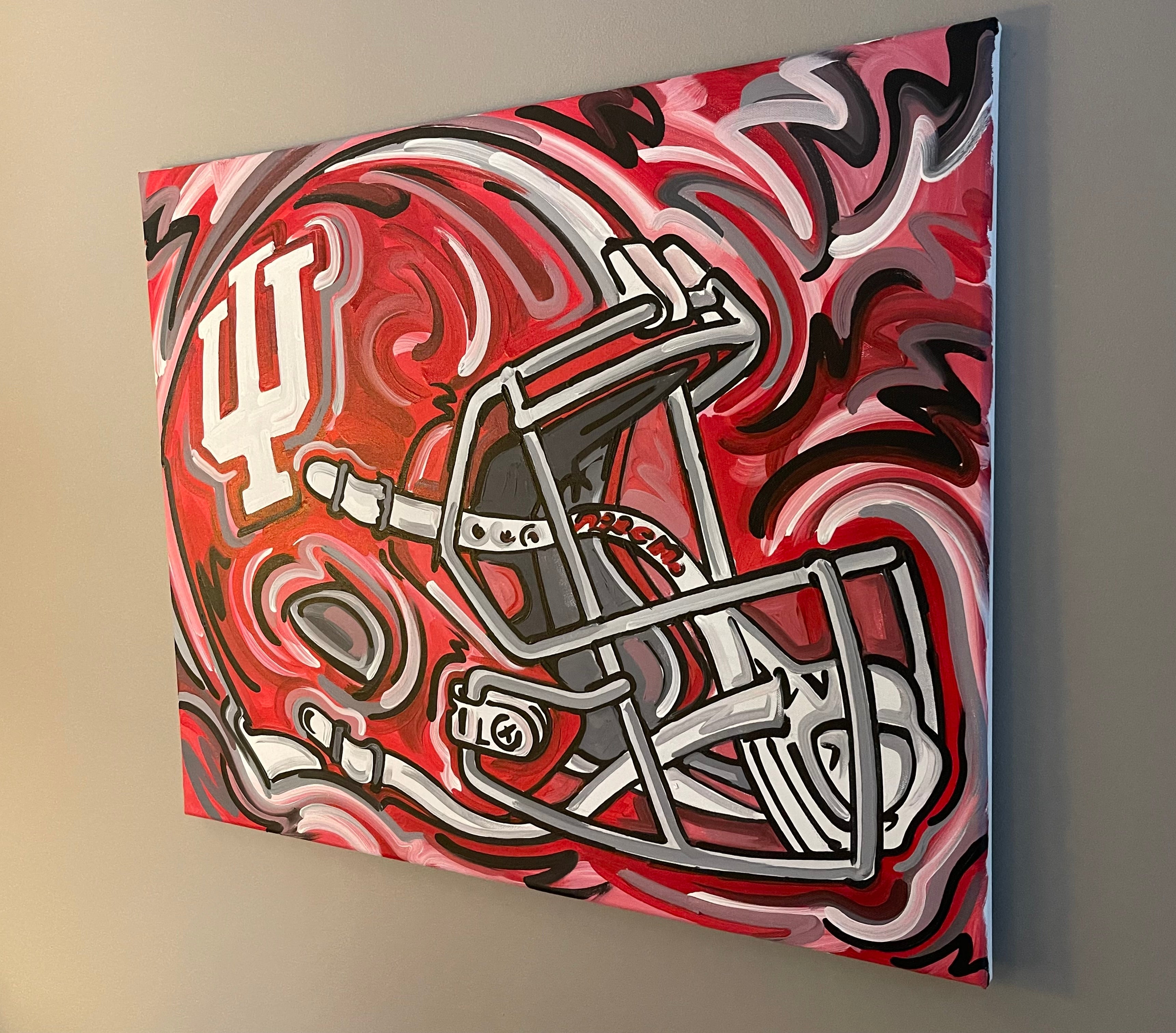 Indiana University Football Helmet Painting by Justin Patten 30x24 (Original Finished Painting)(IU, Bison, Hoosiers, Bloomington)