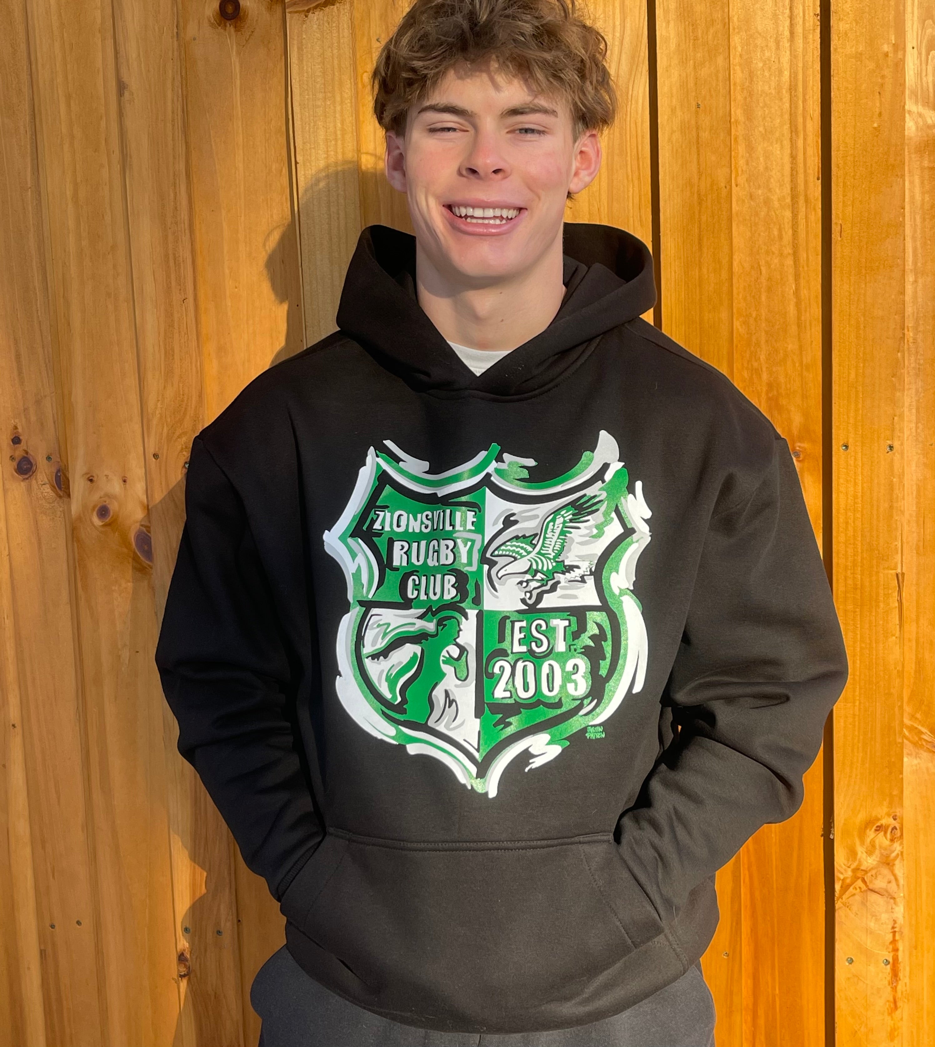 Zionsville Rugby Club Hoodie by Justin Patten (Black Hoodie)(Zionsville Indiana)