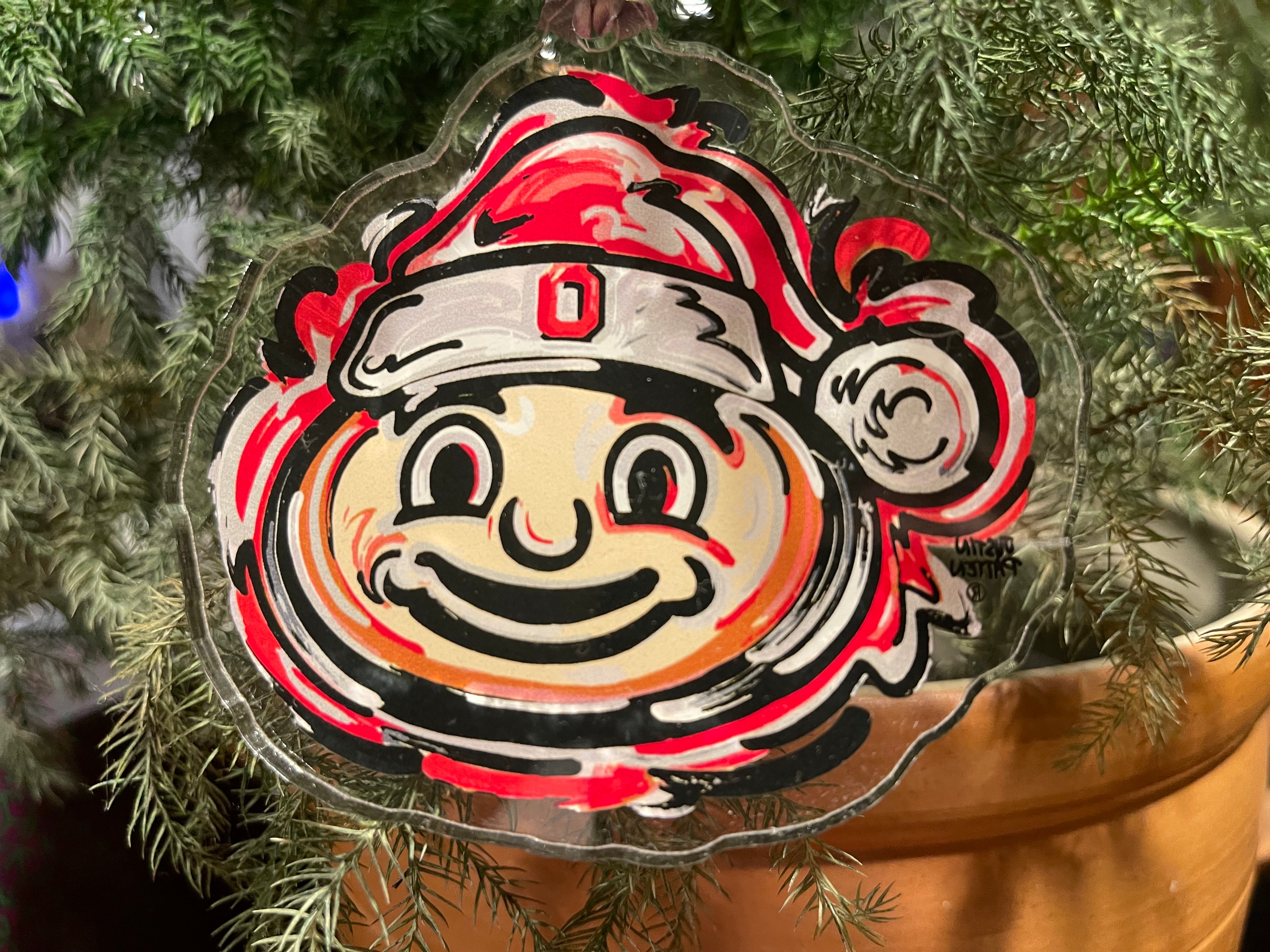 The Ohio State University Santa Hat Brutus Ornament by Justin Patten