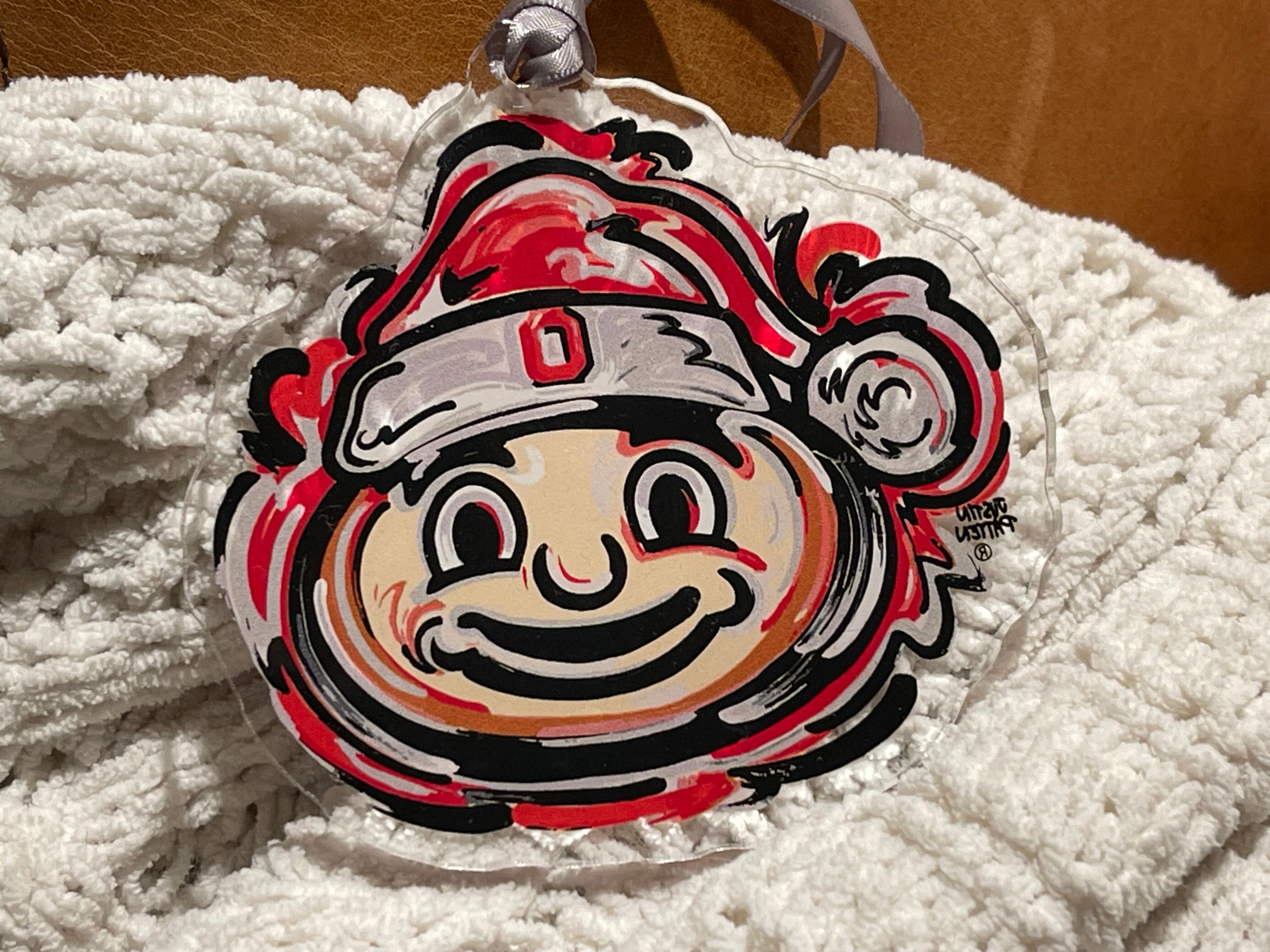 The Ohio State University Santa Hat Brutus Ornament by Justin Patten