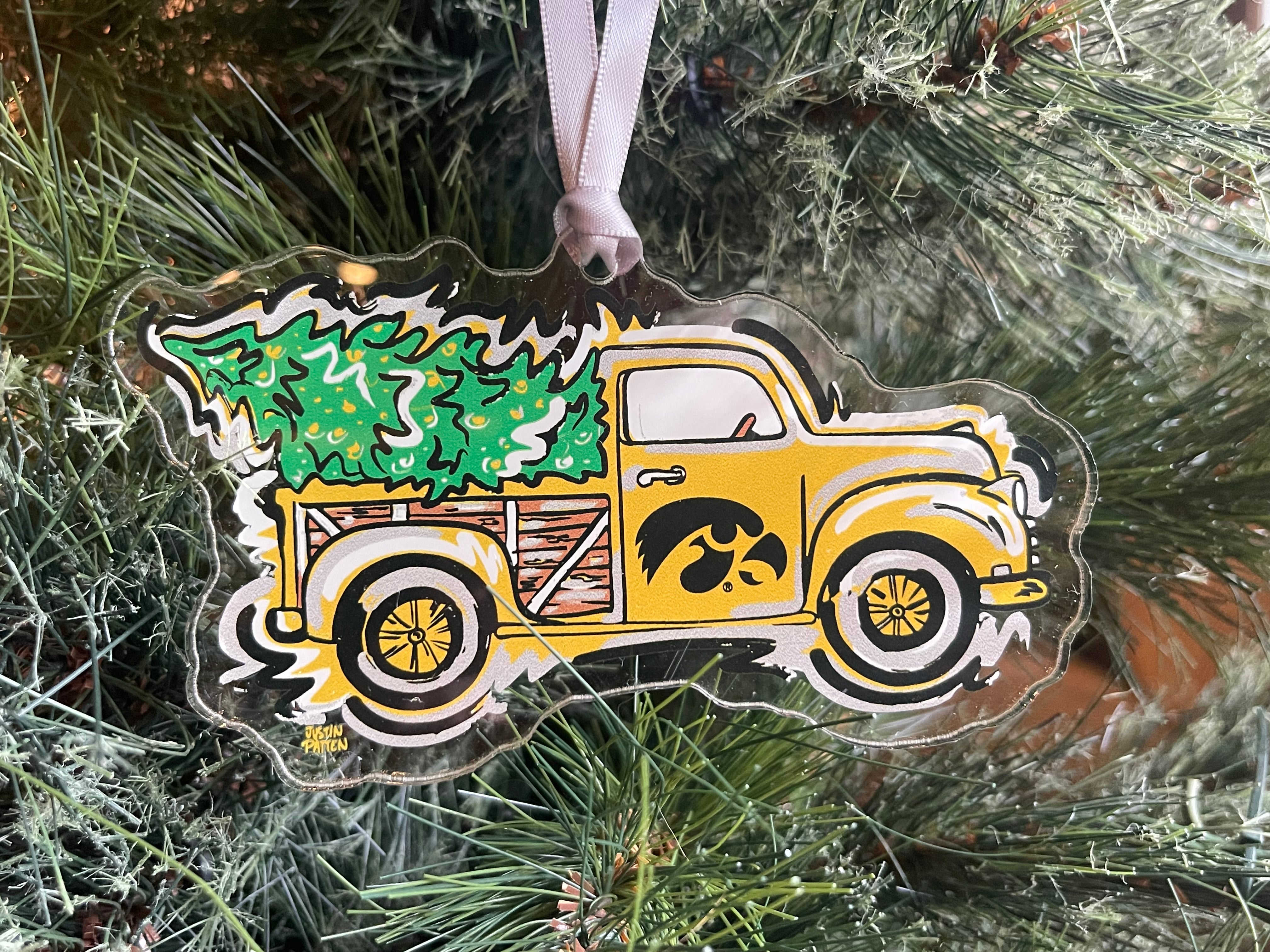 University of Iowa Christmas Truck Ornament by Justin Patten