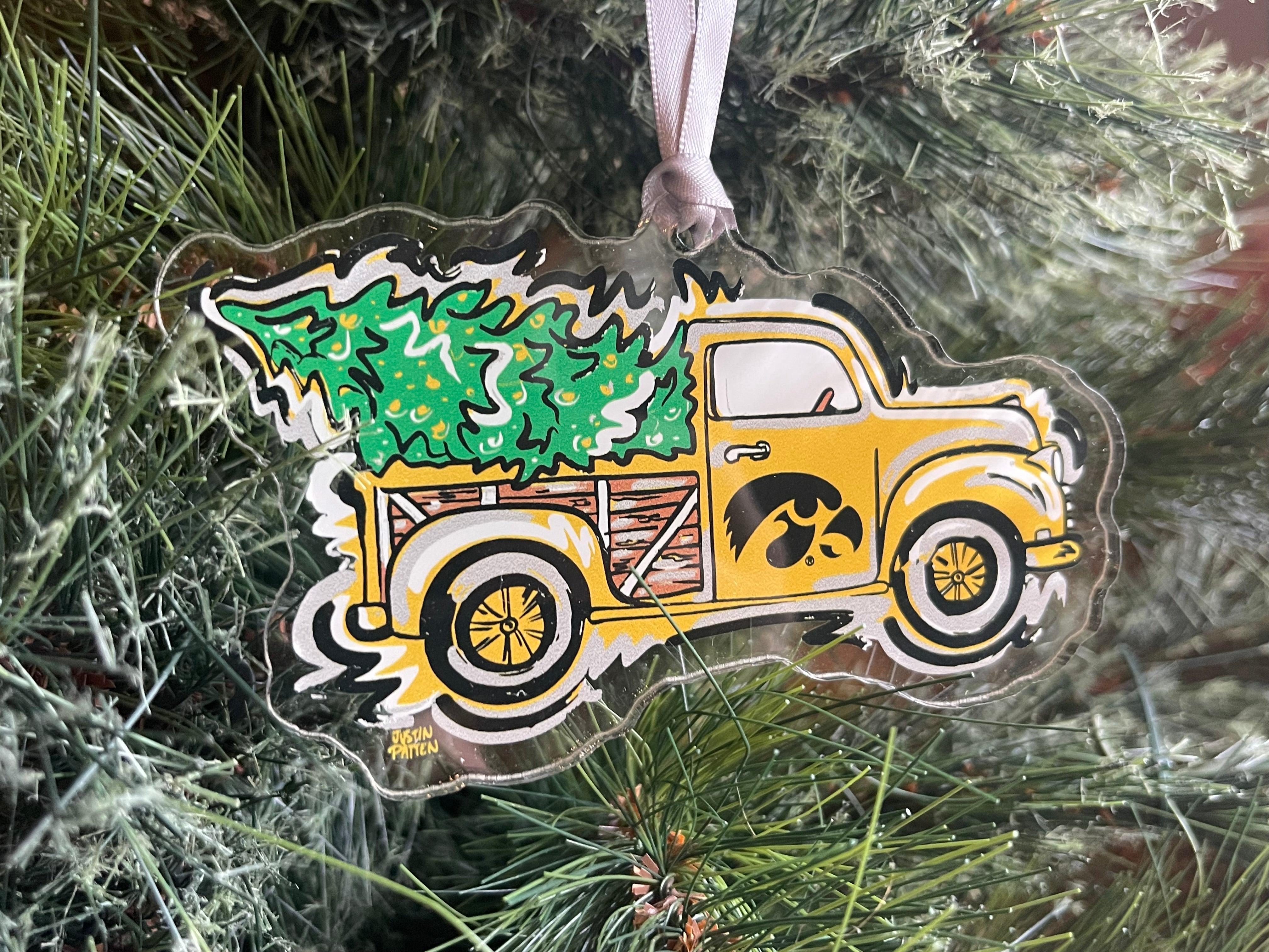 University of Iowa Christmas Truck Ornament by Justin Patten